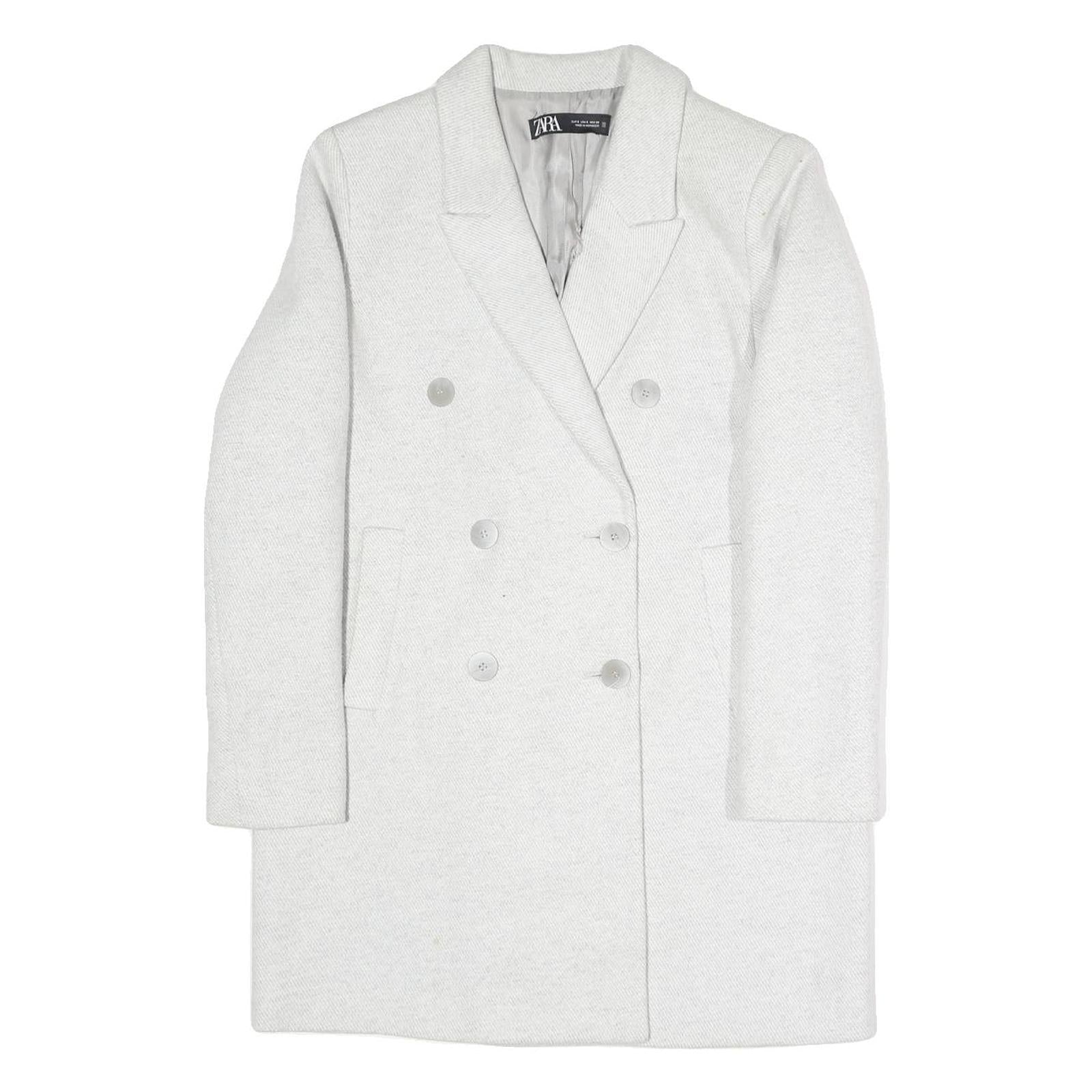 ZARA Womens White Coat S Cotton Blend Double Breasted Button Classic Elegant Refurbished - N/A refurbished available on Cerqular
