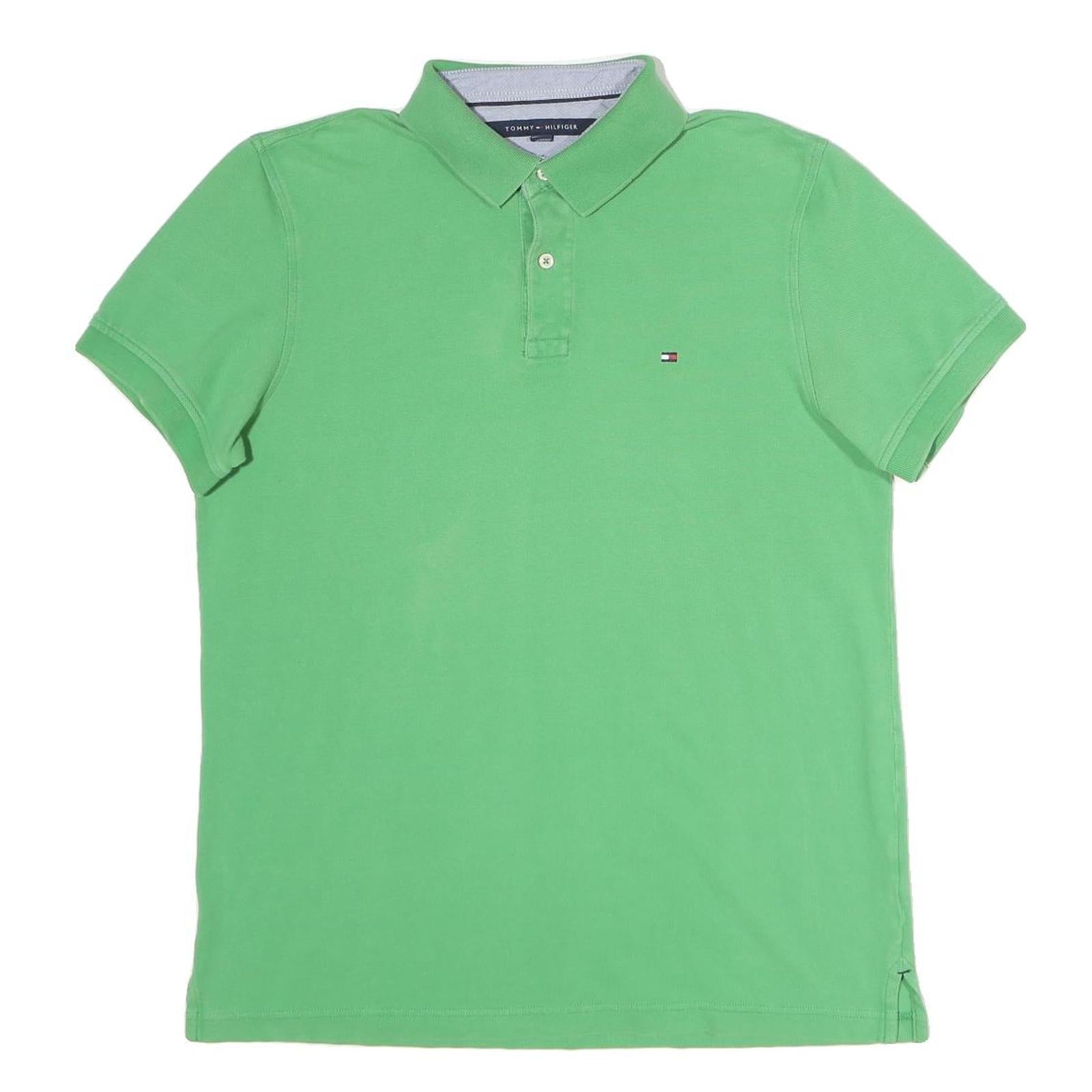 TOMMY HILFIGER Mens Green Cotton Blend Polo Shirt L Classic Logo Short Sleeve Refurbished - N/A refurbished available on Cerqular