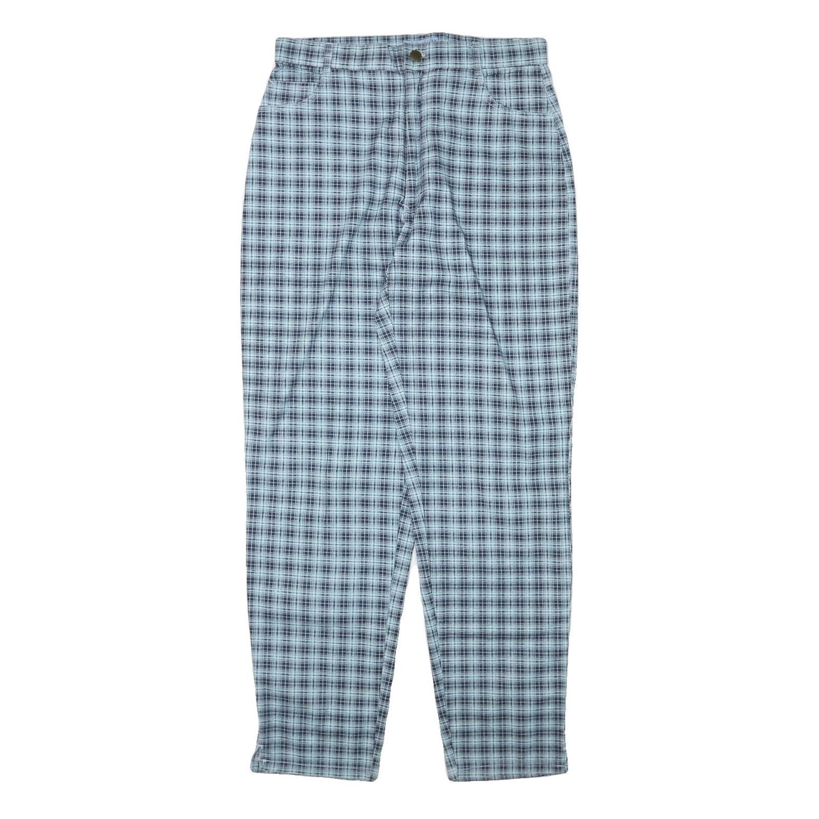 GREENVILLAGE Womens Cotton Blend Blue Plaid Relaxed Straight Trousers W30 L30 Refurbished - N/A refurbished available on Cerqular