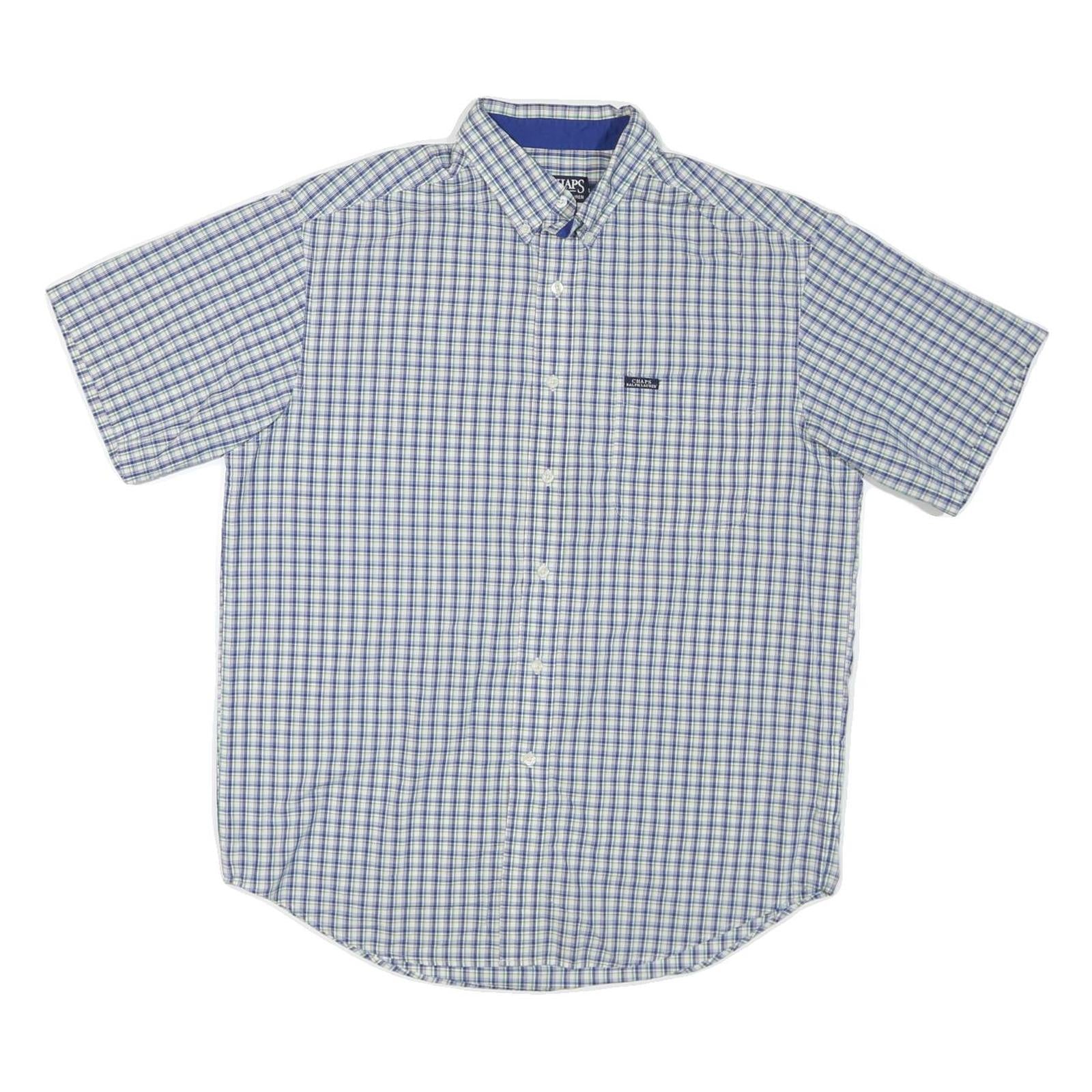 CHAPS Mens Blue & White Check Shirt L Short Sleeve Cotton Blend Casual Refurbished - N/A refurbished available on Cerqular