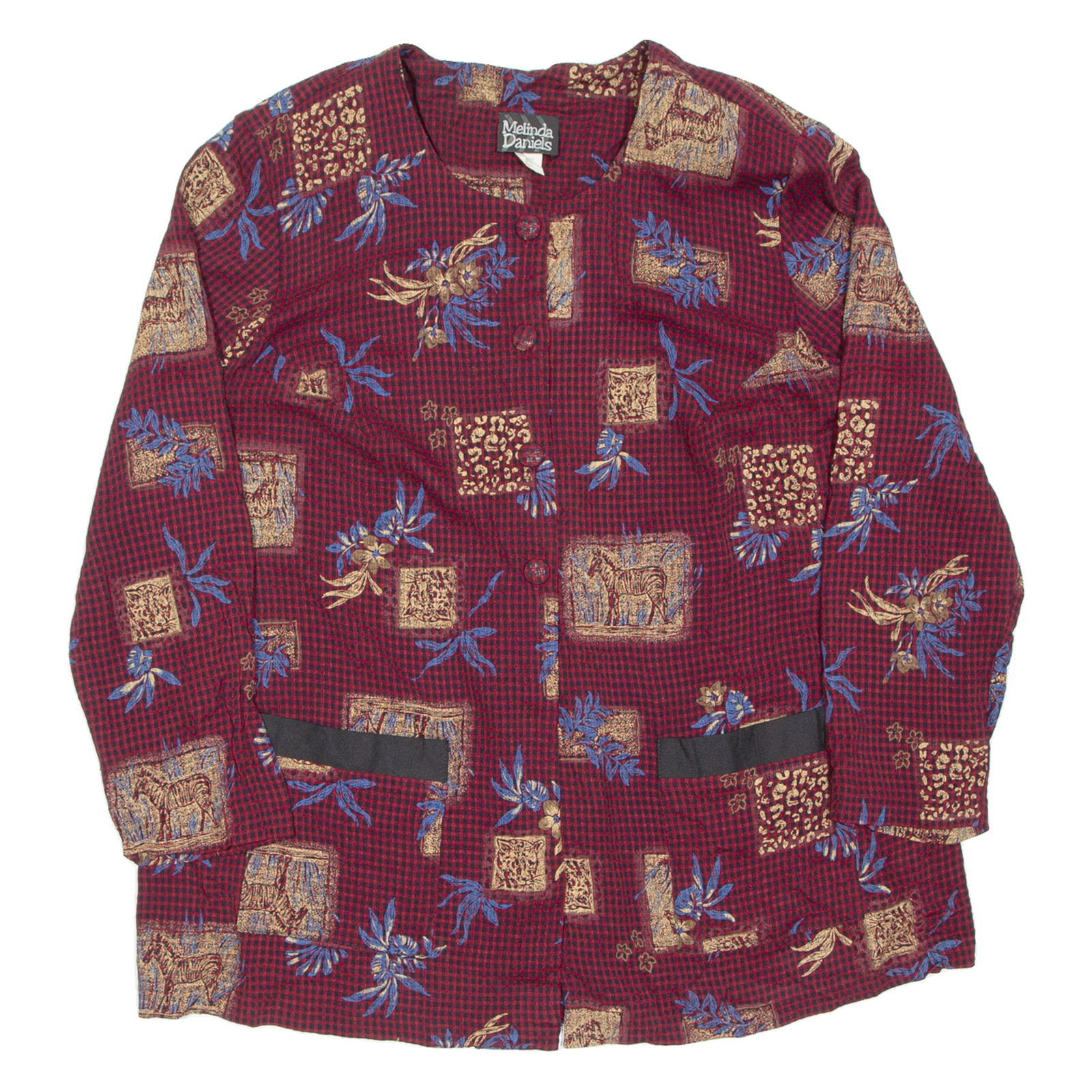 Womens Printed Blouse Maroon Long Sleeve Crazy Pattern UK 16 Refurbished - N/A refurbished available on Cerqular