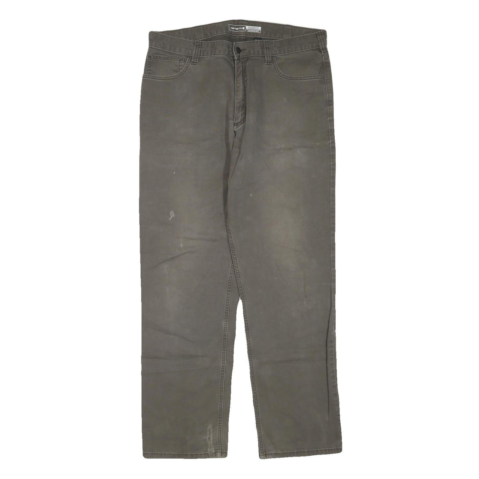 CARHARTT Mens Cotton Blend Brown Regular Straight Trousers W36 L34 Zip Closure Refurbished - N/A refurbished available on Cerqular