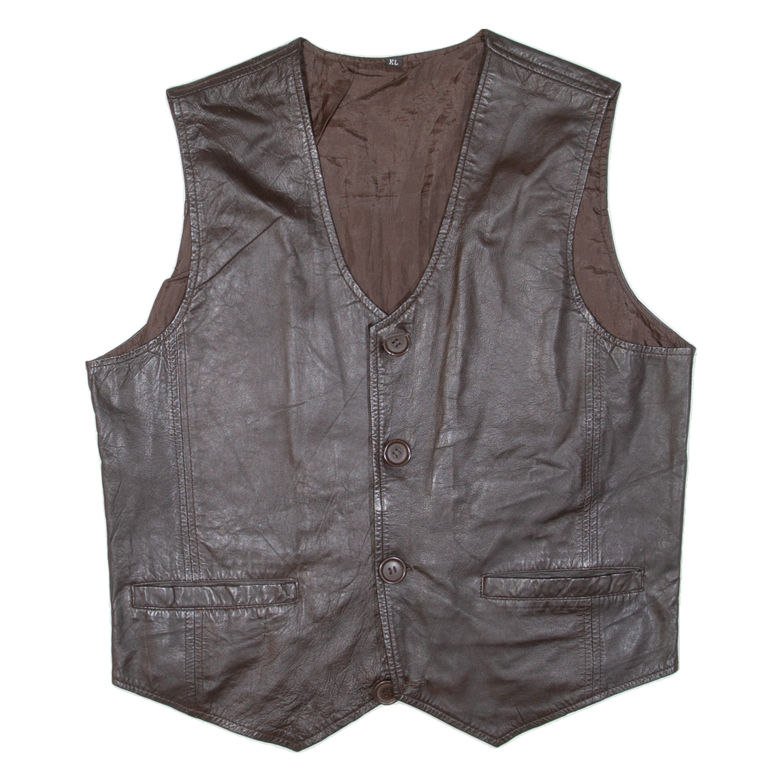 Mens Biker Waistcoat Brown Leather 90s XL Refurbished - N/A refurbished available on Cerqular