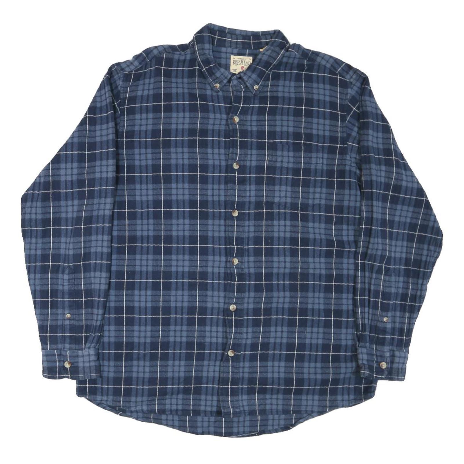 RED HEAD Mens Blue Check Shirt XL Button Down Casual Cotton Blend Refurbished - N/A refurbished available on Cerqular