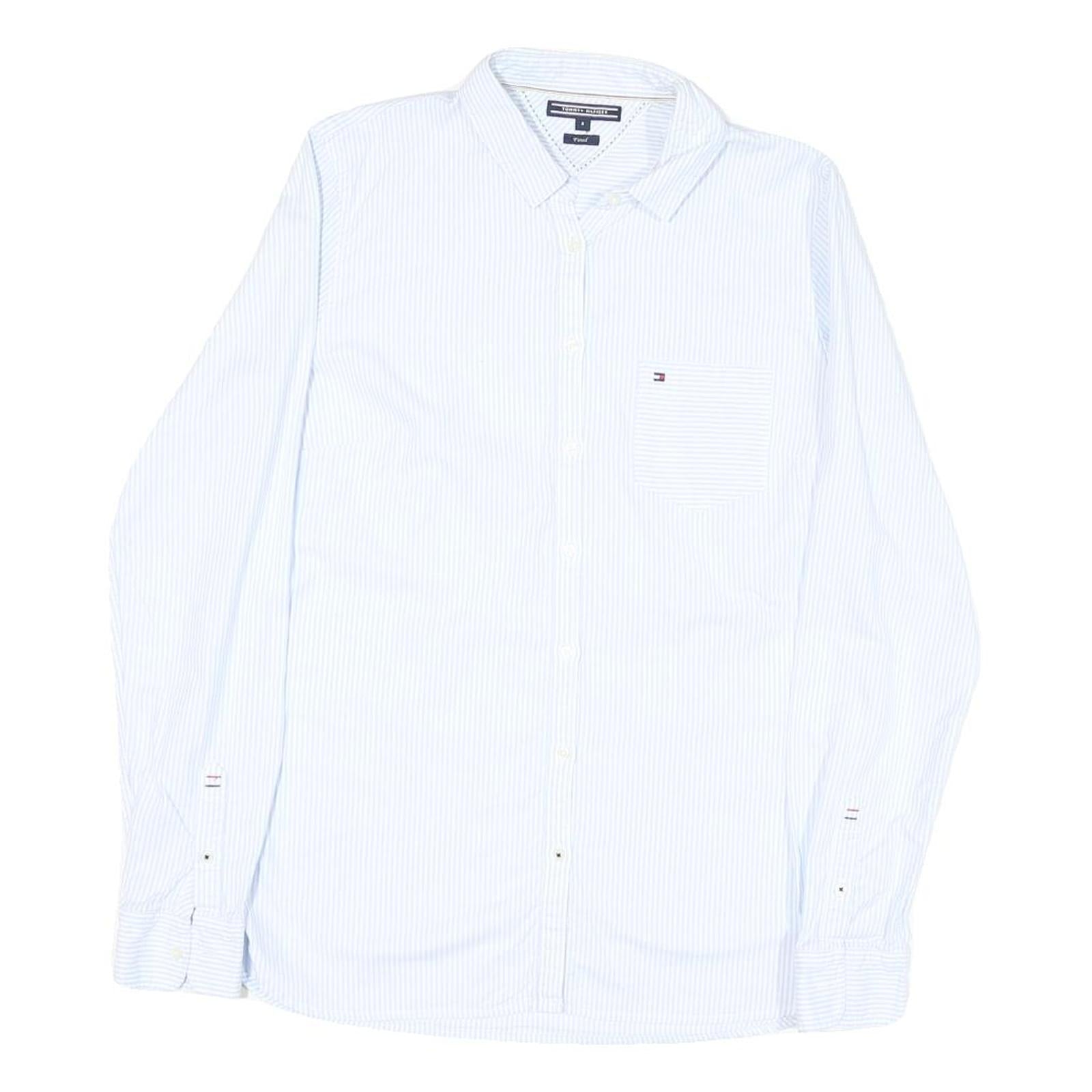 TOMMY HILFIGER Womens Blue & White Striped Shirt UK 8 Classic Button Down Long Refurbished - N/A refurbished available on Cerqular
