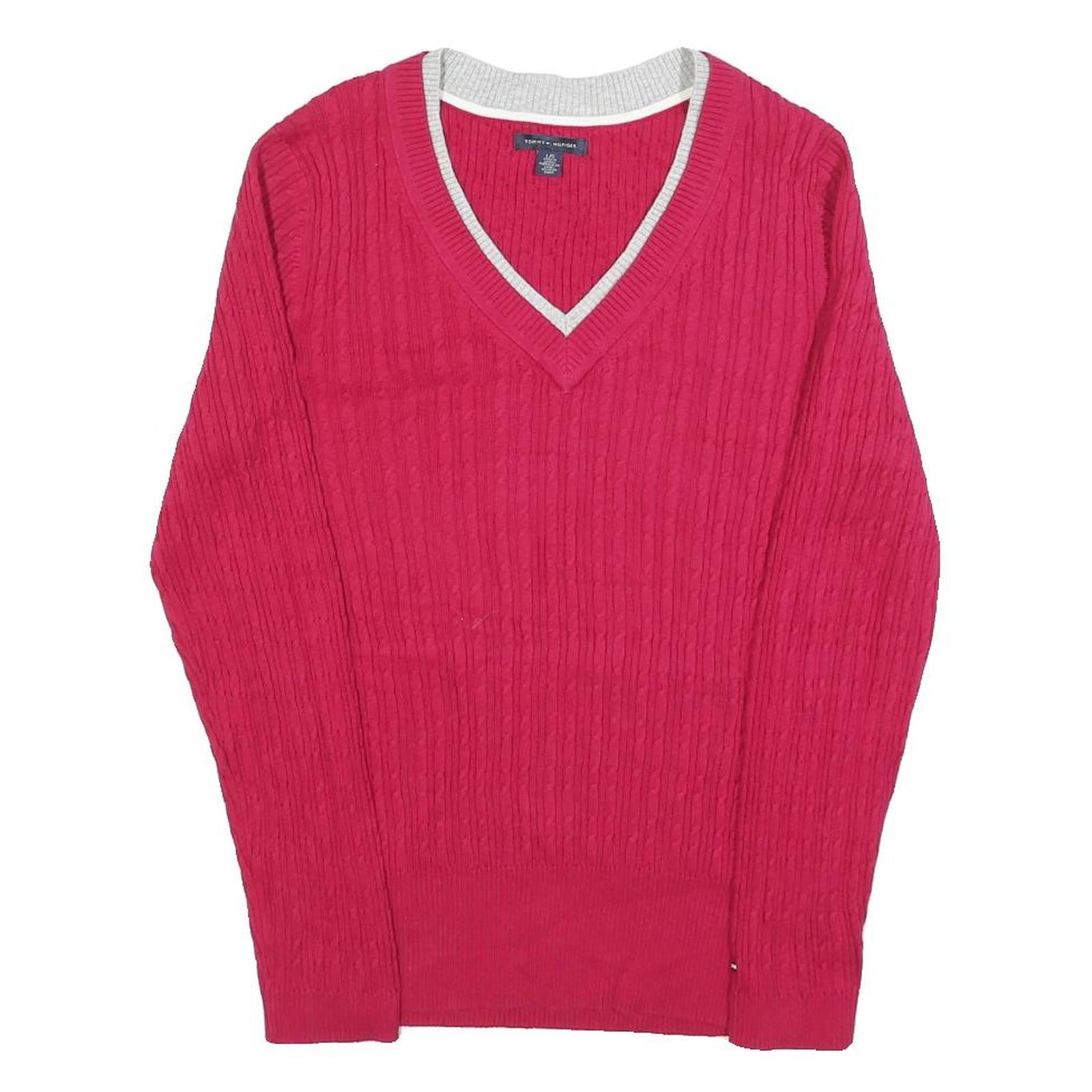 Buy TOMMY HILFIGER Womens Red Patterned V-Neck Chunky Knit Jumper L Cotton Blend Refurbished - $40.29 TOMMY HILFIGER Womens Red Patterned V-Neck Chunky Knit Jumper L Cotton Blend Refurbished - N/A refurbished available on Cerqular