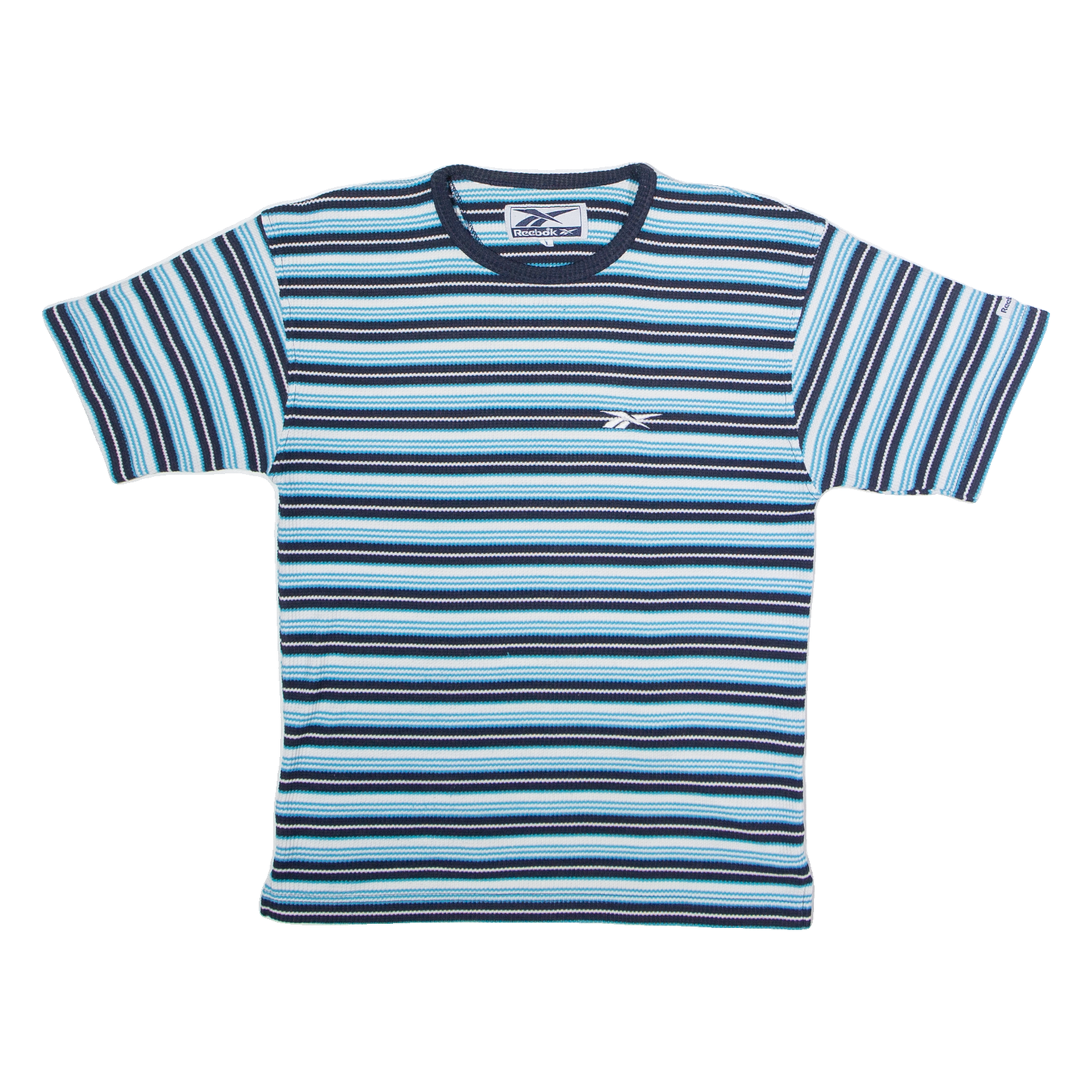 REEBOK Striped Knit Womens T-Shirt Blue Crew Neck UK 8 Refurbished - N/A refurbished available on Cerqular