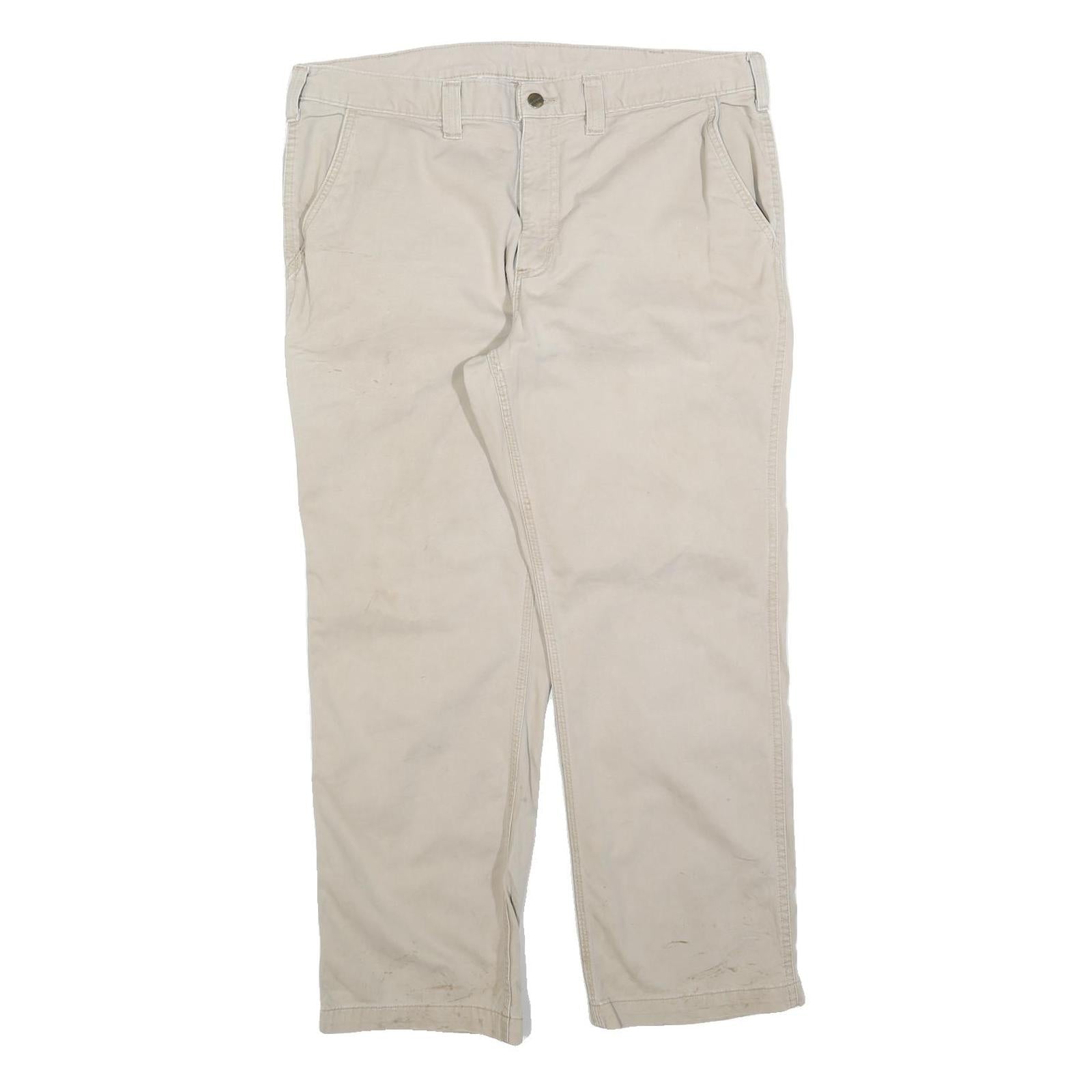 CARHARTT Mens Cotton Blend Beige Regular Fit Straight Leg Trousers W38 L30 Refurbished - N/A refurbished available on Cerqular
