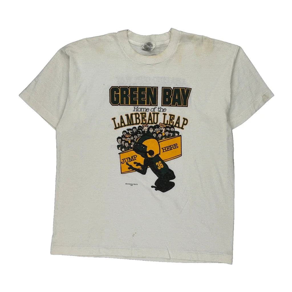 Green Bay Packers Fruit Of The Loom Graphic T-Shirt - XL White Cotton Blend Refurbished - Thrifted (note: this is a term often used to describe second- refurbished available on Cerqular