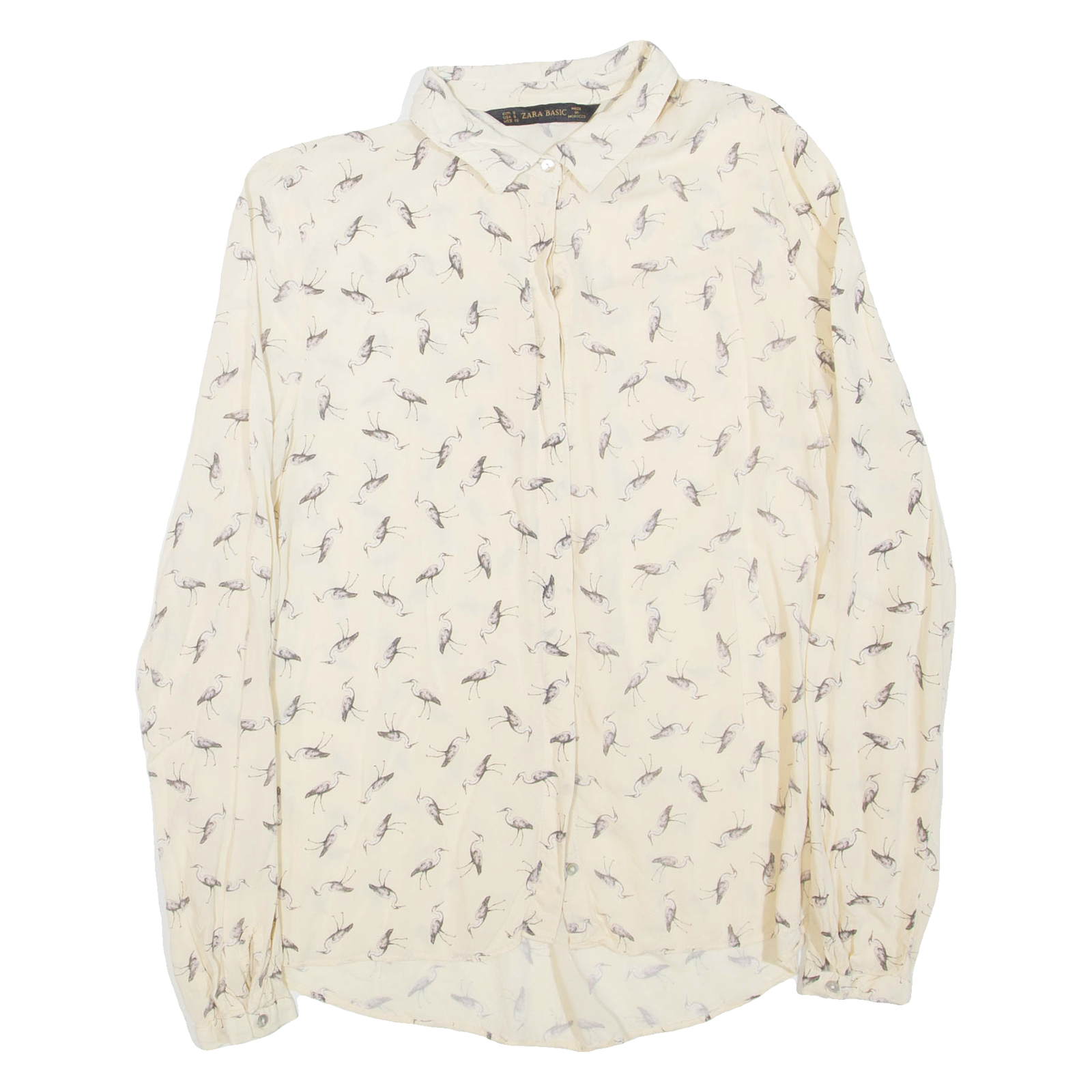 ZARA Womens Printed Shirt Beige Collared Long Sleeve S Refurbished - N/A refurbished available on Cerqular