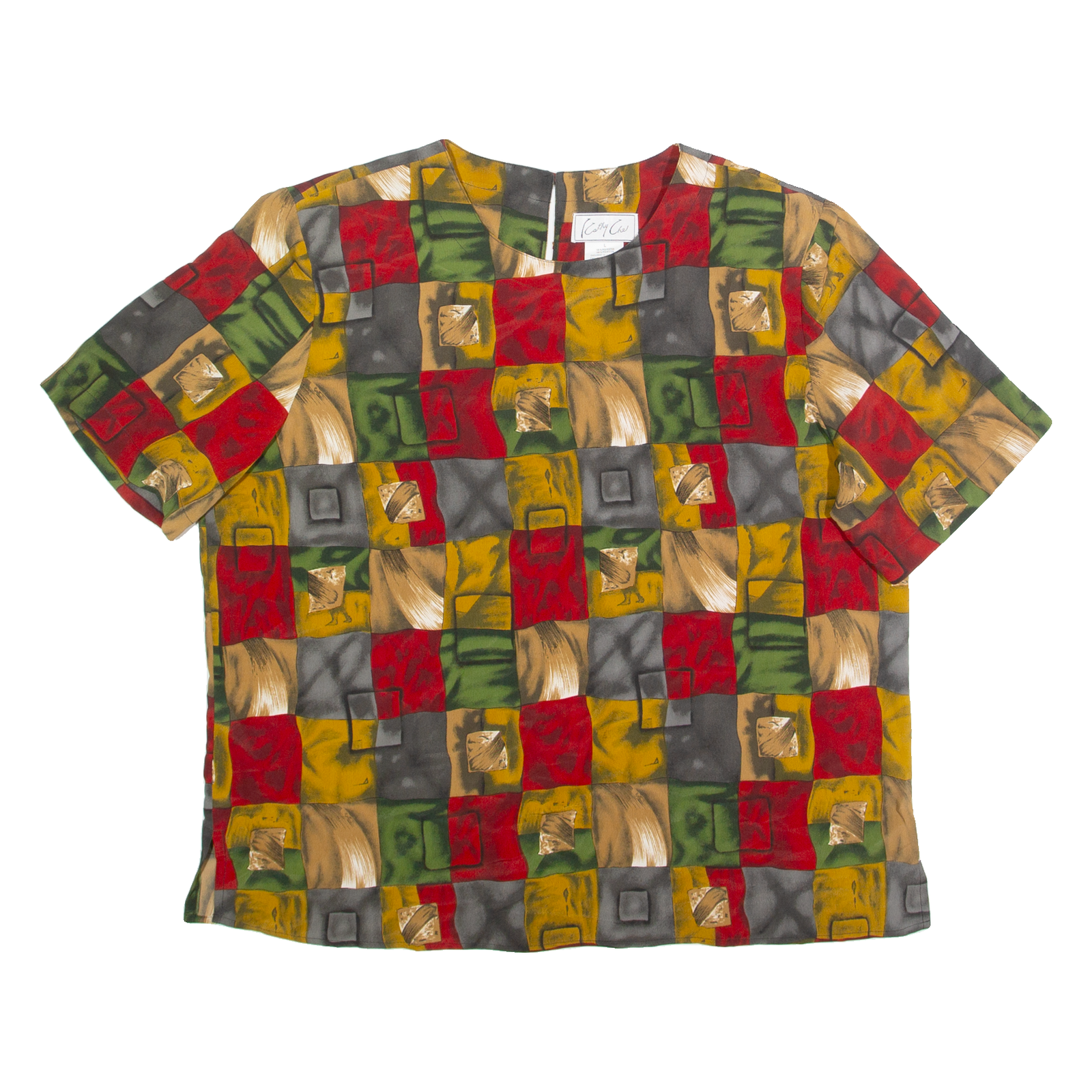 KATHY CHE Womens Printed Blouse Red 90s Check L Refurbished - N/A refurbished available on Cerqular