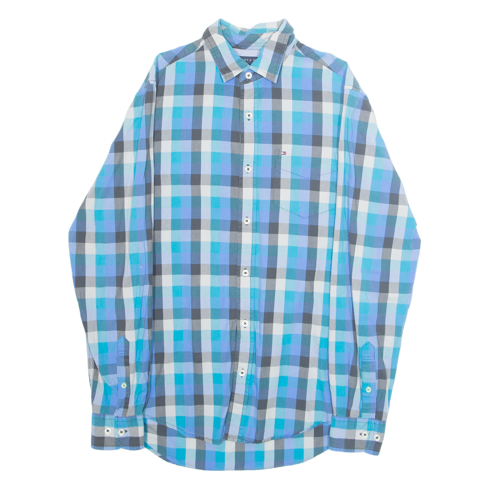 TOMMY HILFIGER Custom Fit Mens Shirt Blue Check Long Sleeve S Refurbished - N/A refurbished available on Cerqular