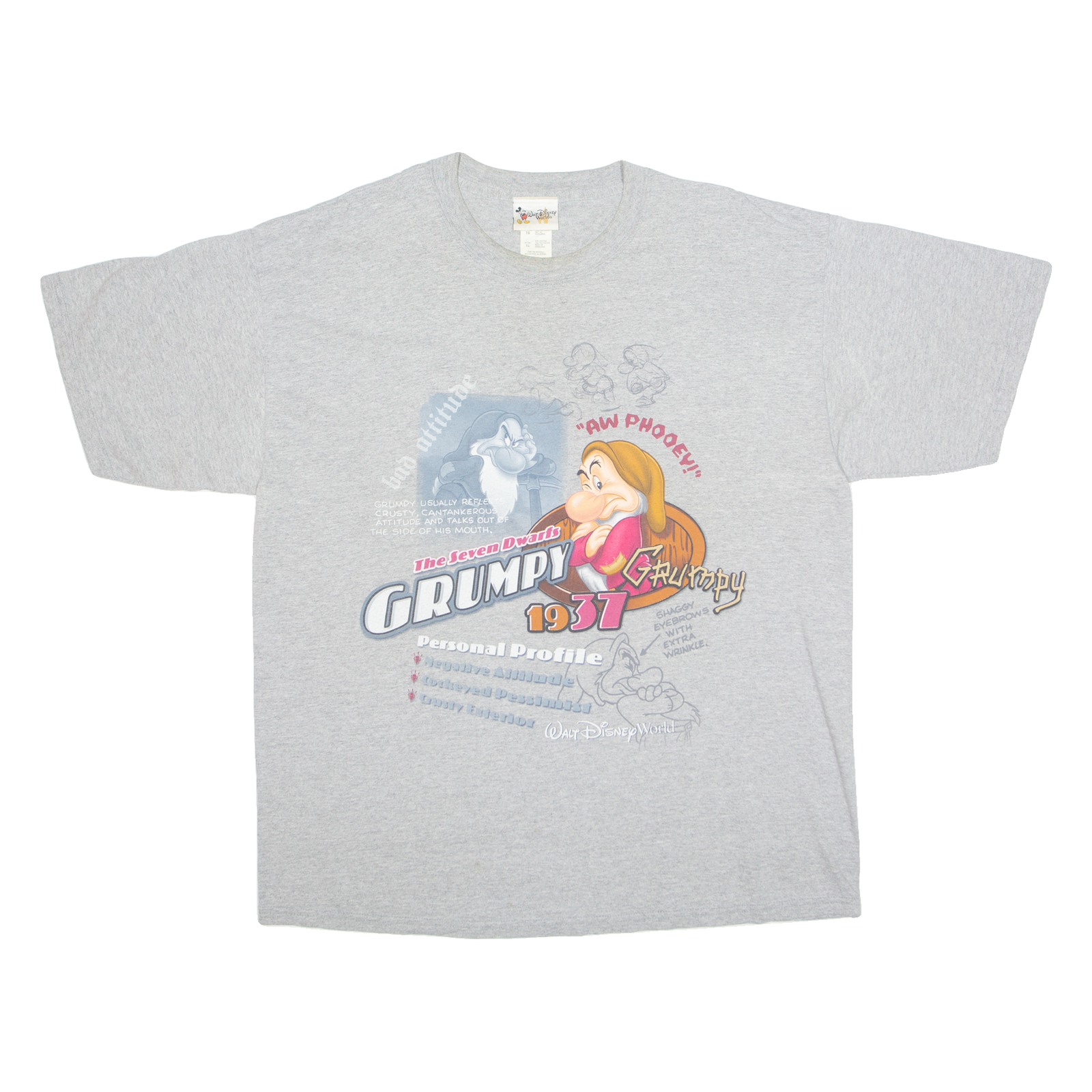 Buy WALT DISNEY 7 Dwarfs 1937 GRUMPY Mens T-Shirt Grey 90s USA XL Refurbished - $23.39 WALT DISNEY 7 Dwarfs 1937 GRUMPY Mens T-Shirt Grey 90s USA XL Refurbished - N/A refurbished available on Cerqular