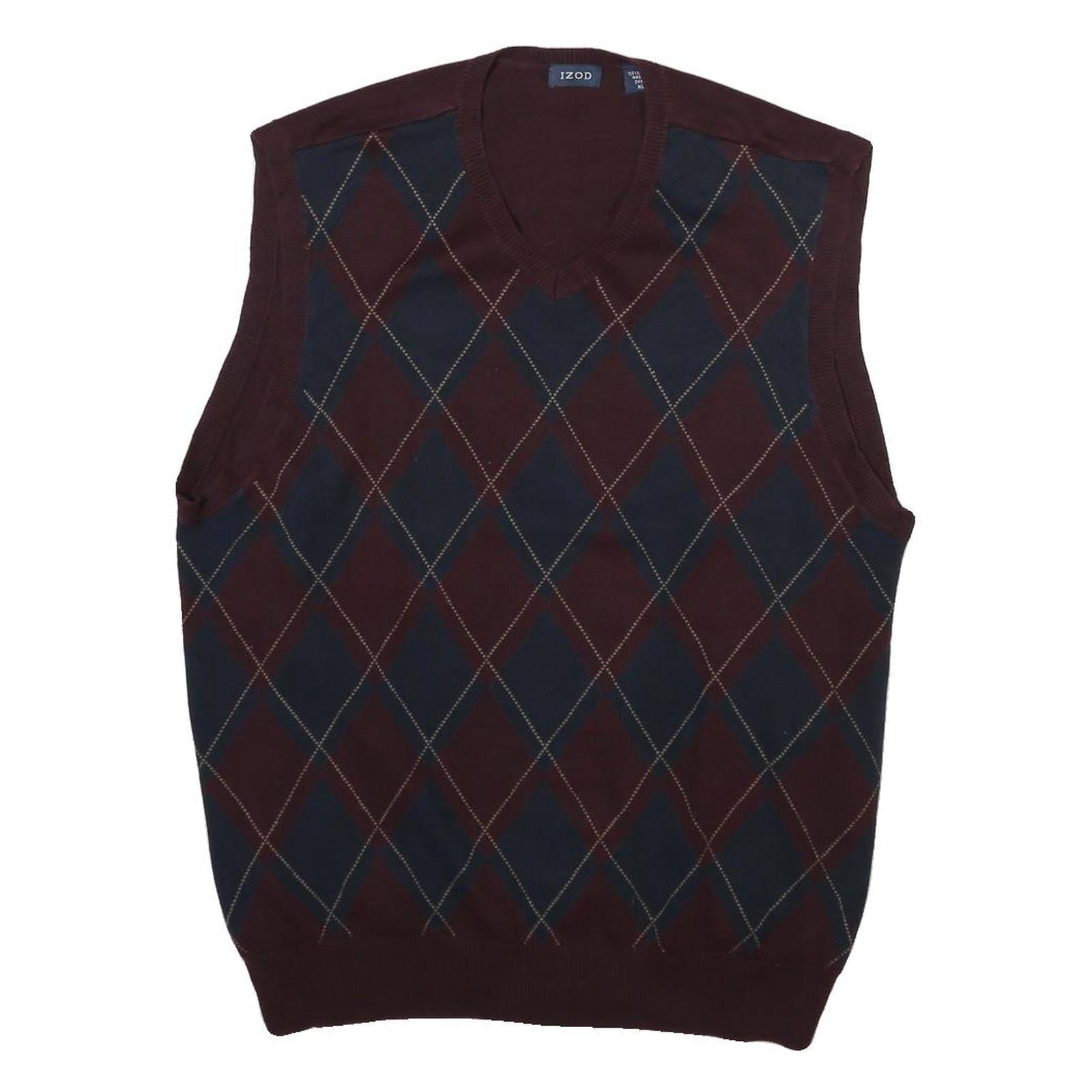 IZOD Mens Maroon & Navy Patterned V-Neck Sleeveless Jumper XL Cotton Blend Refurbished - N/A refurbished available on Cerqular