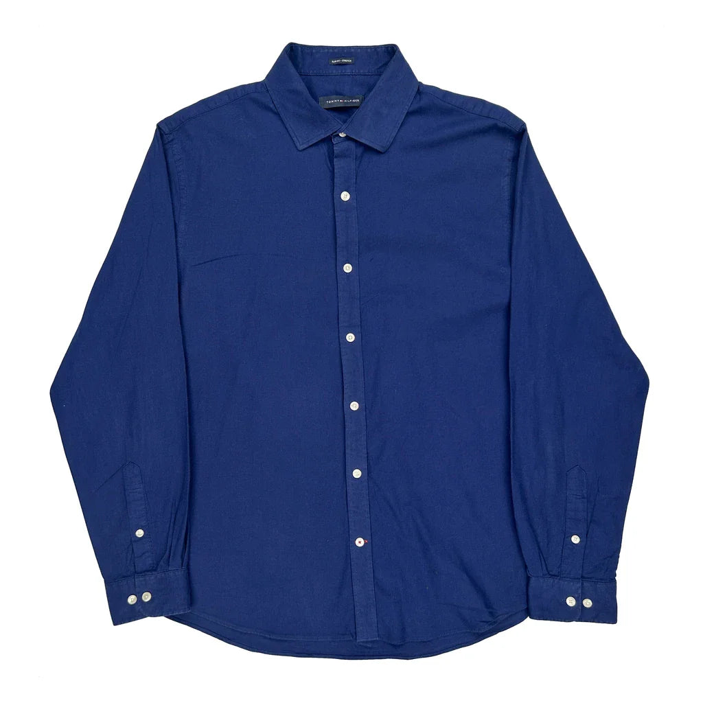 Tommy Hilfiger Slim Fit Shirt - XL Blue Cotton Refurbished - Thrifted (note: this is a term often used to describe second- refurbished available on Cerqular