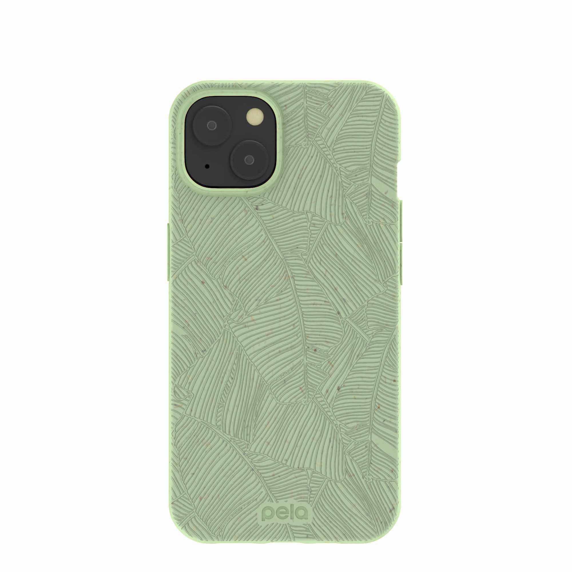 Sage Green Lushy Leaves iPhone 13 Case Refurbished - Pela Case refurbished available on Cerqular