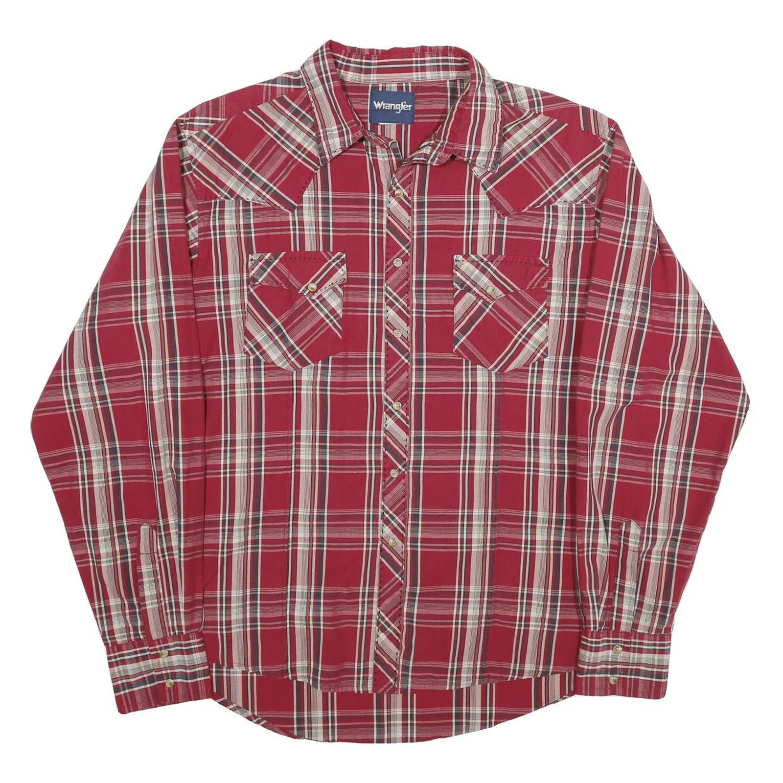 WRANGLER Mens Red & White Check Shirt L Long Sleeve Button Casual Cotton Blend Refurbished - N/A refurbished available on Cerqular