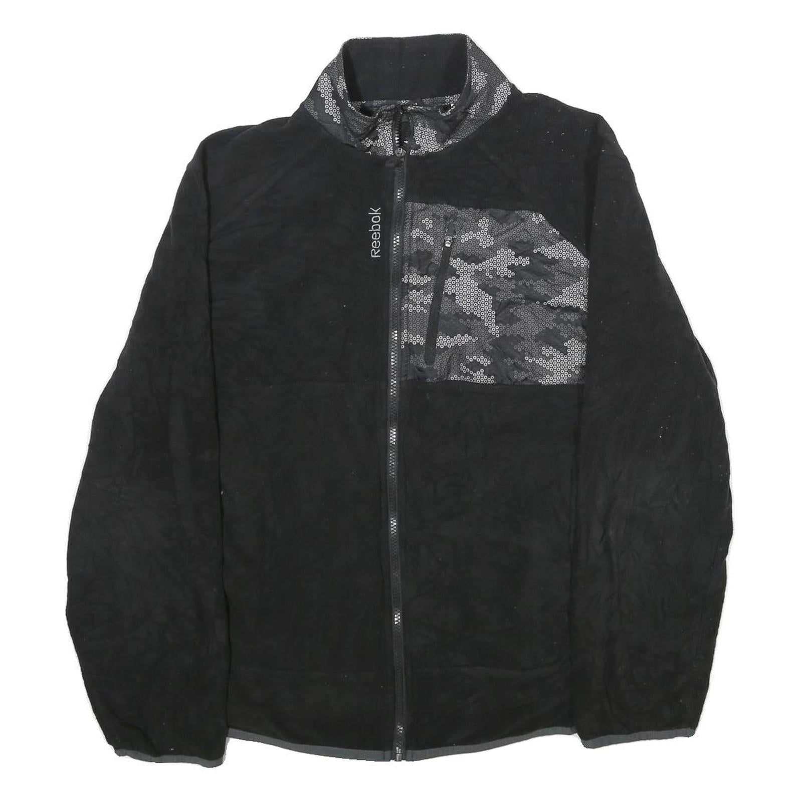 REEBOK Mens Black Plain Jacket M Polyester Zip Pocket Casual Activewear Refurbished - N/A refurbished available on Cerqular