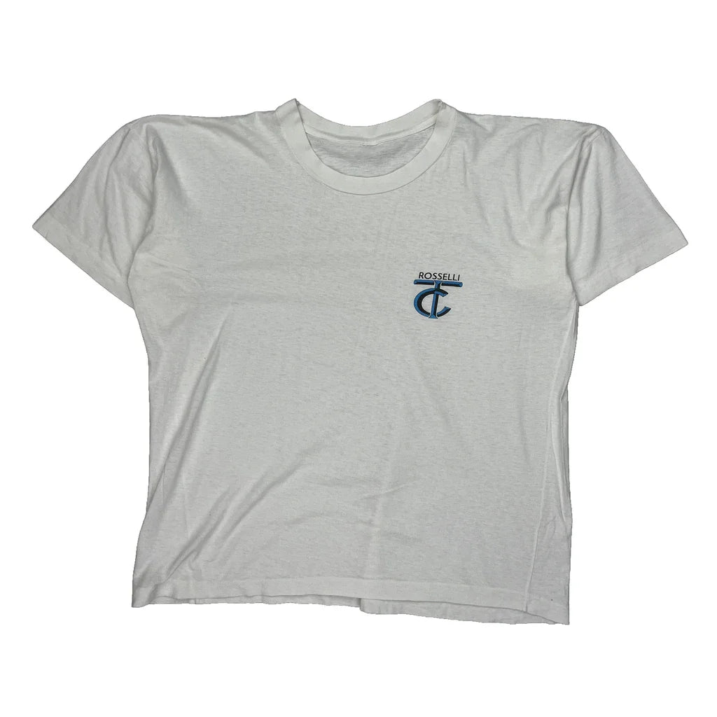 Small Logo Unbranded T-Shirt - Large White Cotton Refurbished - Thrifted (note: this is a term often used to describe second- refurbished available on Cerqular