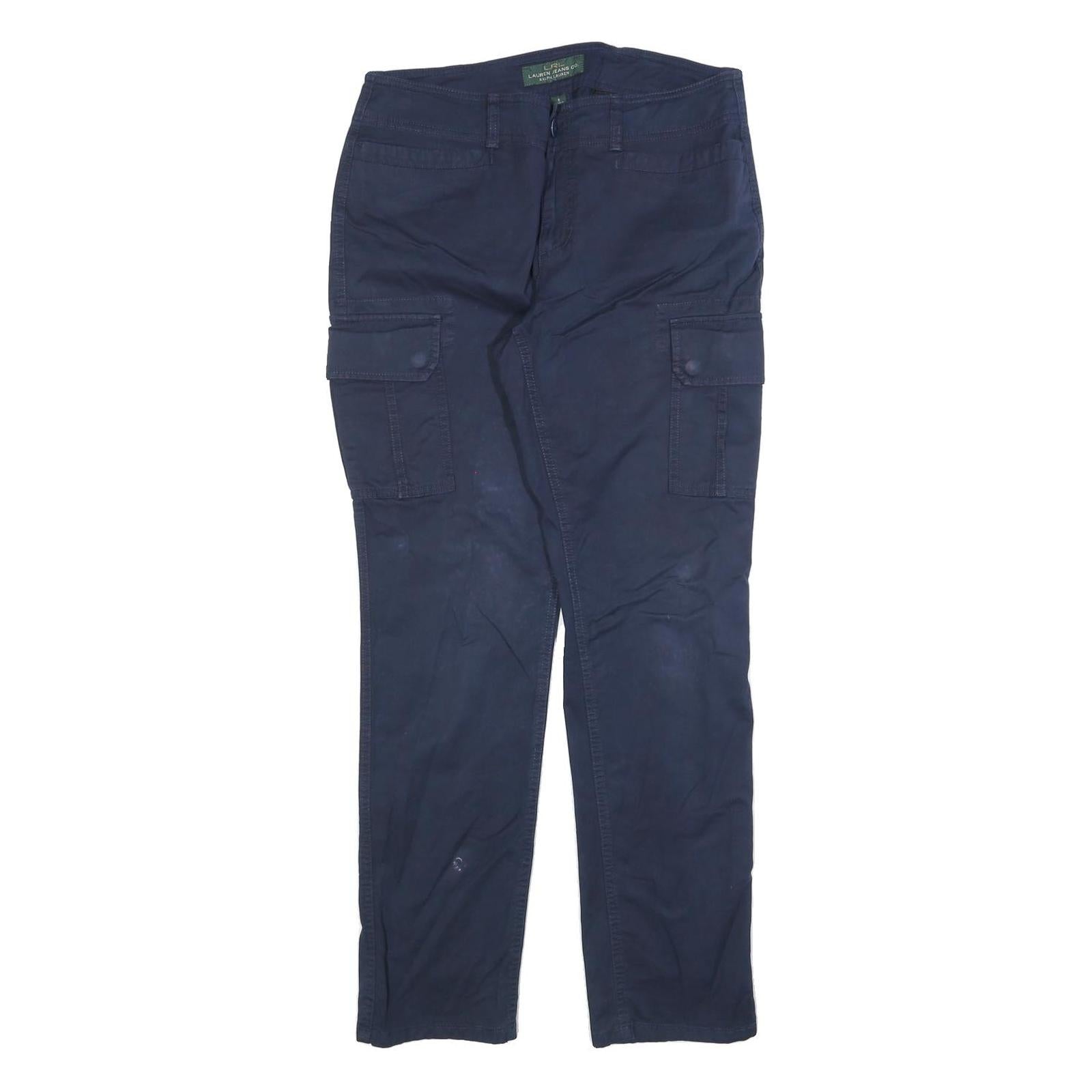 LAUREN RALPH LAUREN Womens Cotton Blend Navy Slim Cargo Trousers W32 L30 Casual Refurbished - N/A refurbished available on Cerqular