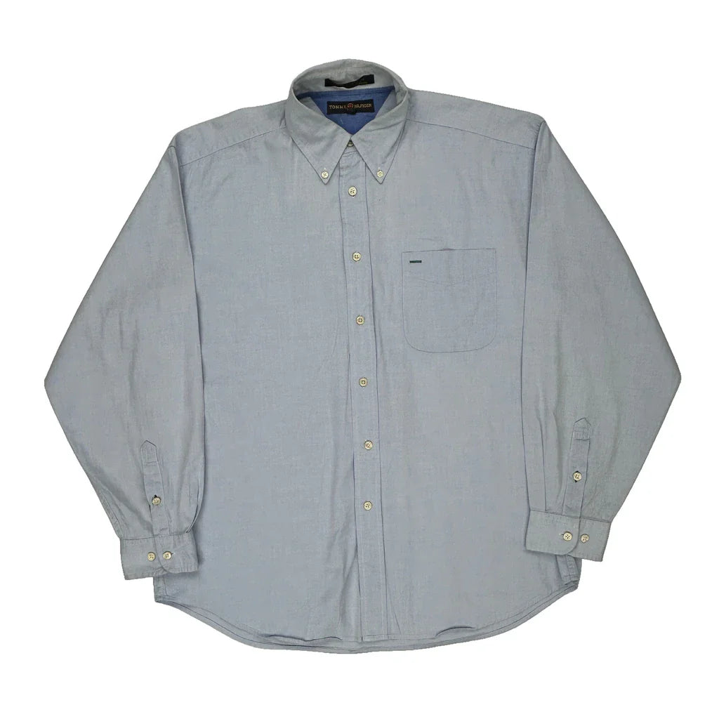 Tommy Hilfiger Shirt - Large Blue Cotton Refurbished - Thrifted (note: this is a term often used to describe second- refurbished available on Cerqular