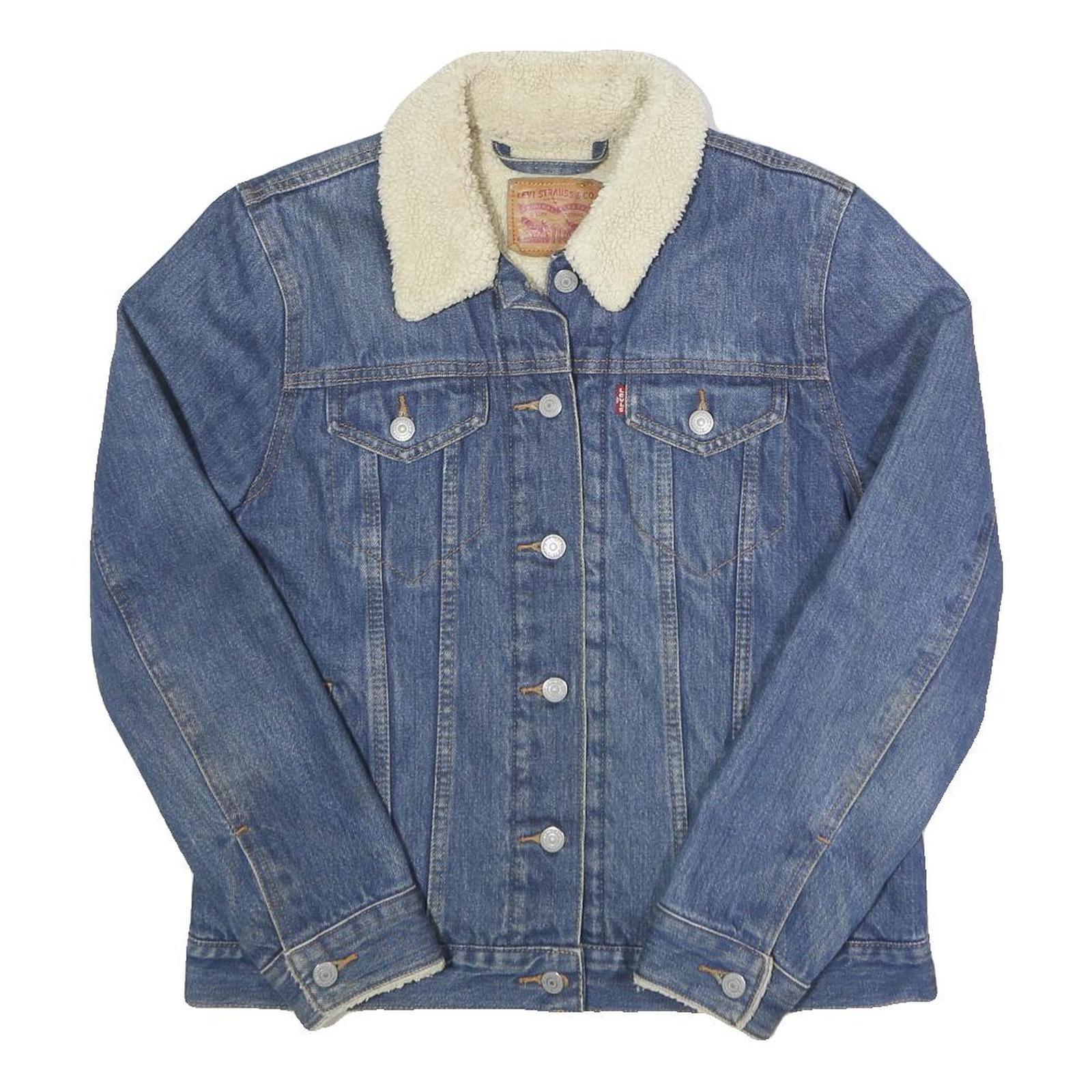 LEVI'S Womens Blue Denim Sherpa Collar Jacket M Cotton Button Closure Casual Refurbished - N/A refurbished available on Cerqular