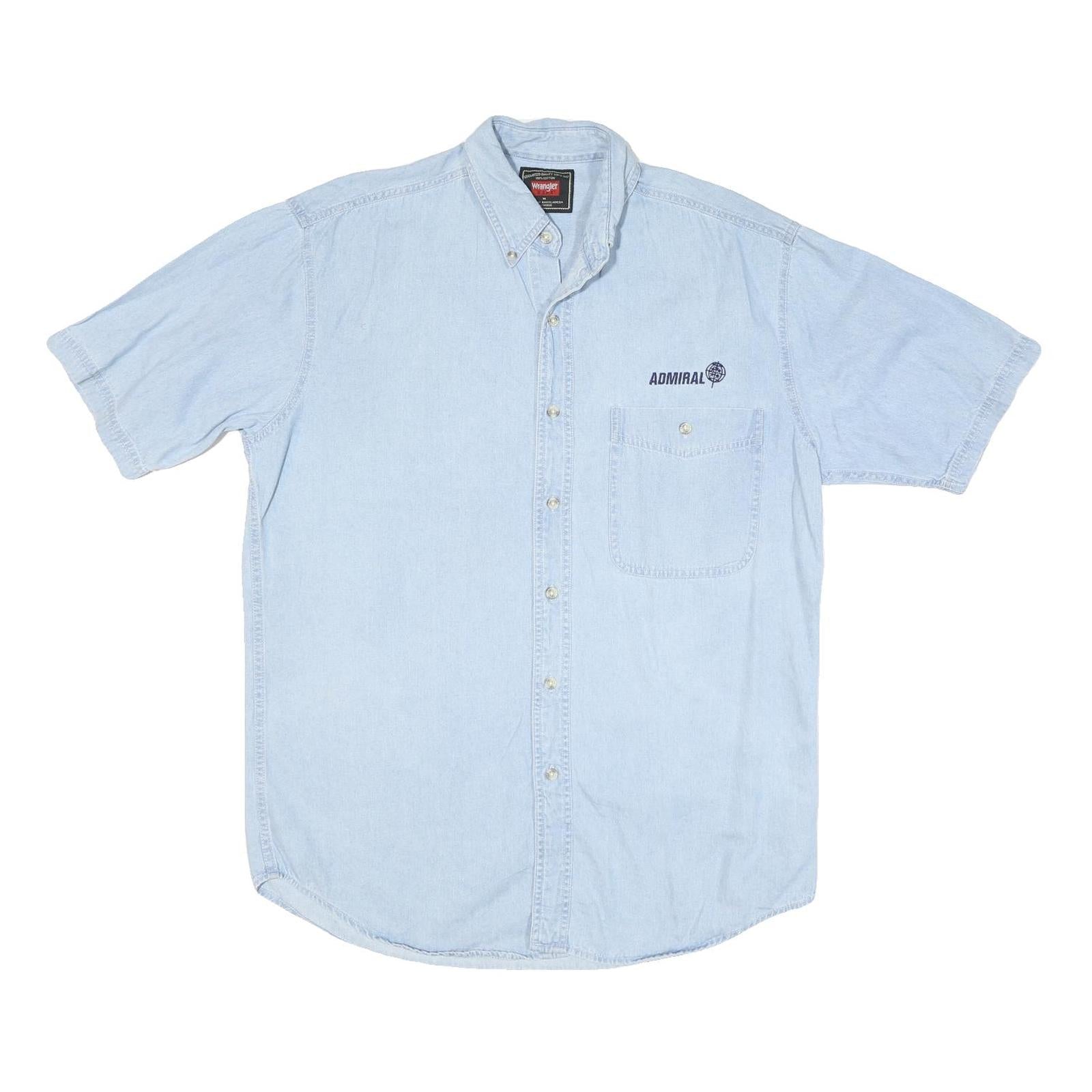 WRANGLER Mens Blue Denim Short Sleeve Shirt M Casual Button Down Summer Refurbished - N/A refurbished available on Cerqular