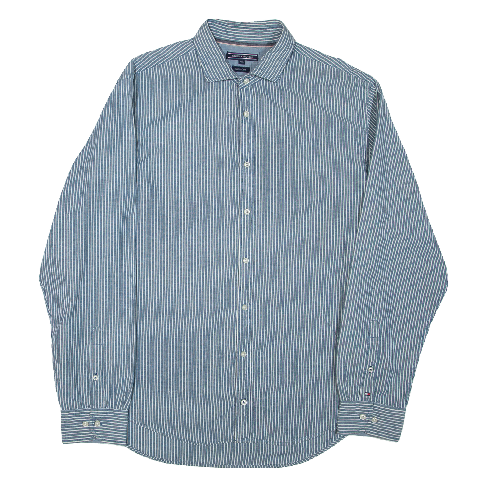 TOMMY HILFIGER Mens Shirt Blue Striped Long Sleeve 2XL Refurbished - N/A refurbished available on Cerqular