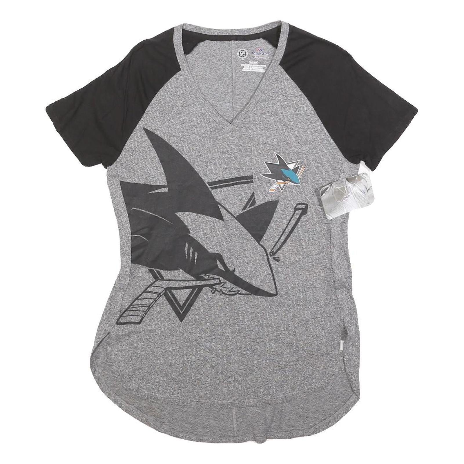 MAJESTIC Womens Grey & Black Graphic T-Shirt S Short Sleeve V-Neck Comfortable Refurbished - N/A refurbished available on Cerqular