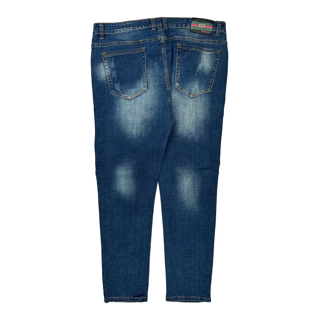 Rose & Words Graphic Jeans - 39W 28L Blue Denim Refurbished - Thrifted (note: this is a term often used to describe second- refurbished available on Cerqular