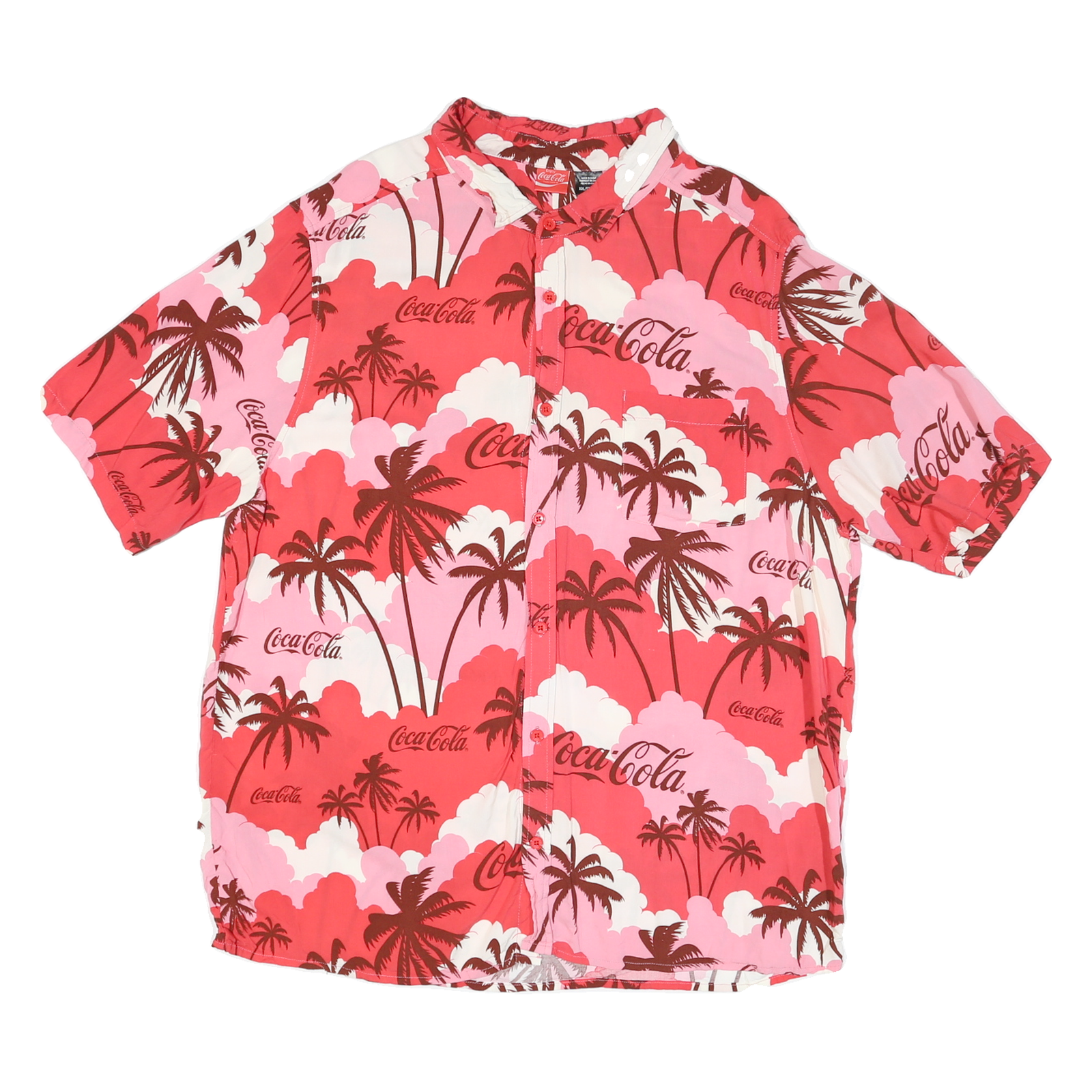 COCA COLA Mens Red & Pink Hawaiian Shirt 2XL Polyester Blend Casual Tropical Refurbished - N/A refurbished available on Cerqular