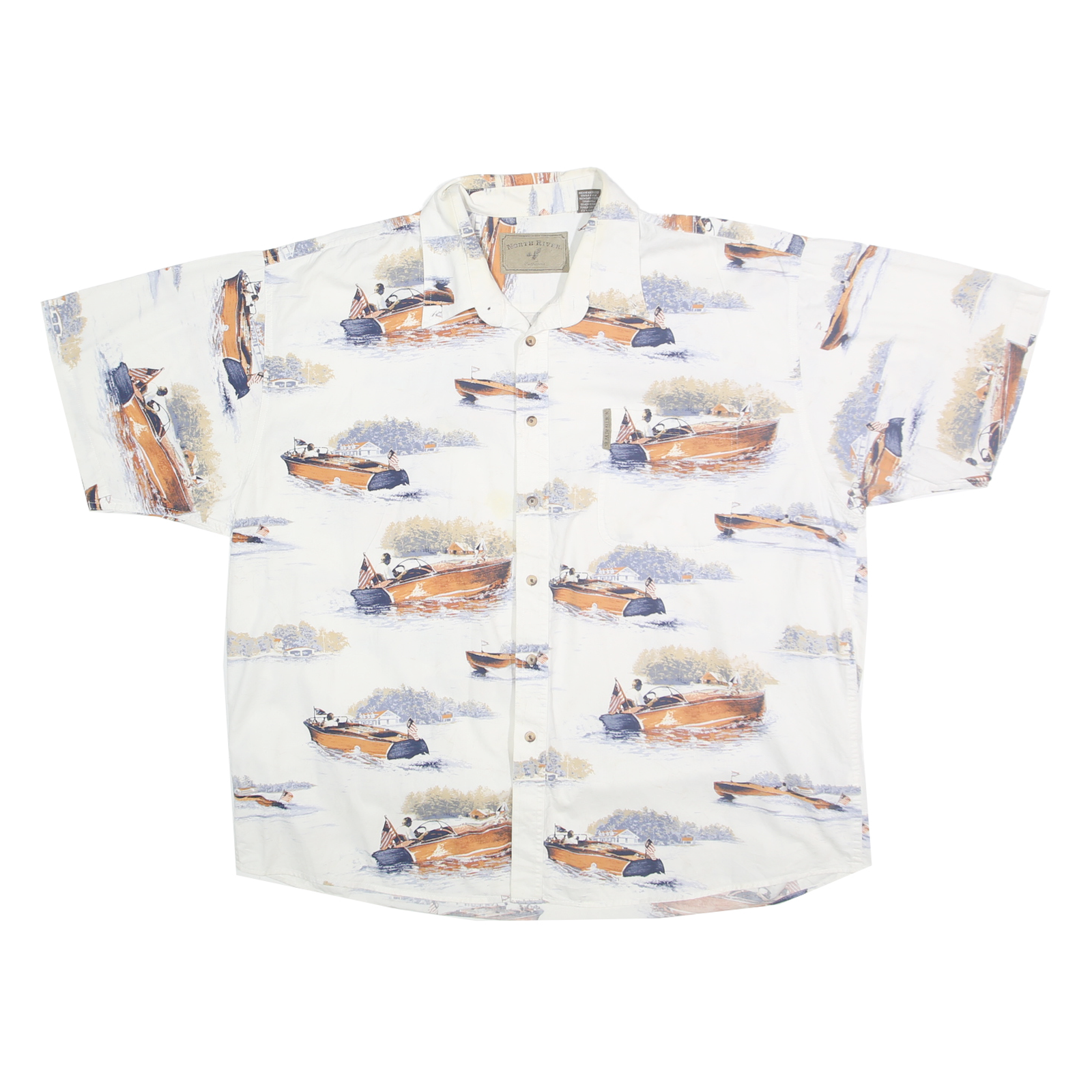 NORTH RIVER Mens White Boat Print Cotton Shirt 2XL Relaxed Fit Casual Summer Refurbished - N/A refurbished available on Cerqular