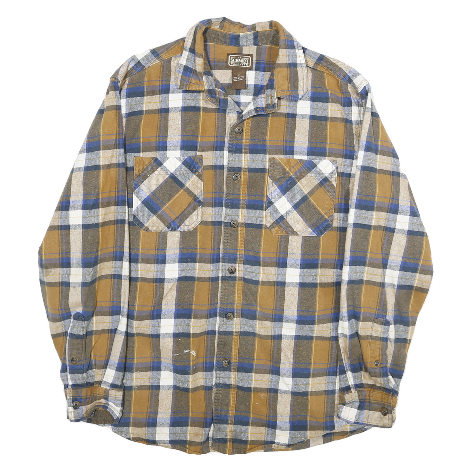 SCHMIDT Mens Brown & Blue Check Shirt L Long Sleeve Cotton Blend Casual Refurbished - N/A refurbished available on Cerqular