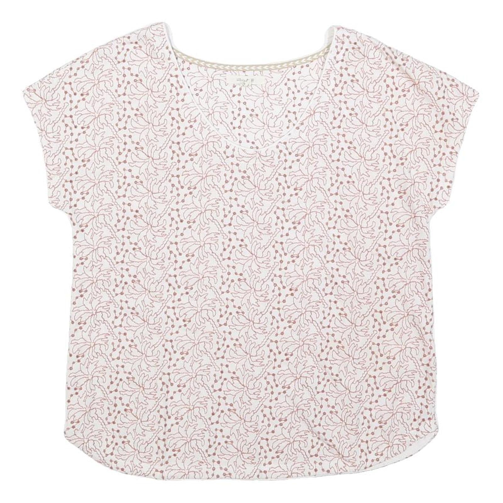 WHITE STUFF Womens Cream Printed Short Sleeve Round Neck Top UK 10 Cotton Blend Refurbished - N/A refurbished available on Cerqular