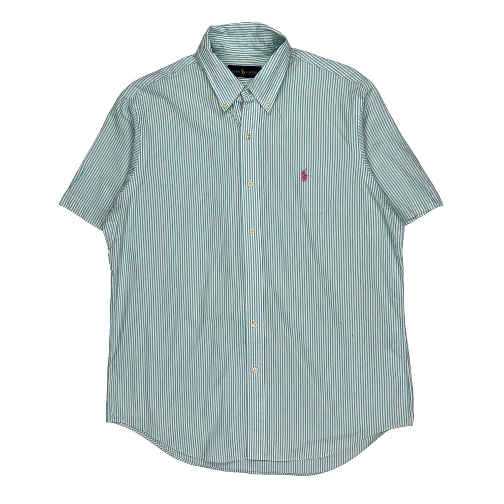 Ralph Lauren Striped Short Sleeve Shirt - Large White Cotton Refurbished - Thrifted (note: this is a term often used to describe second- refurbished available on Cerqular