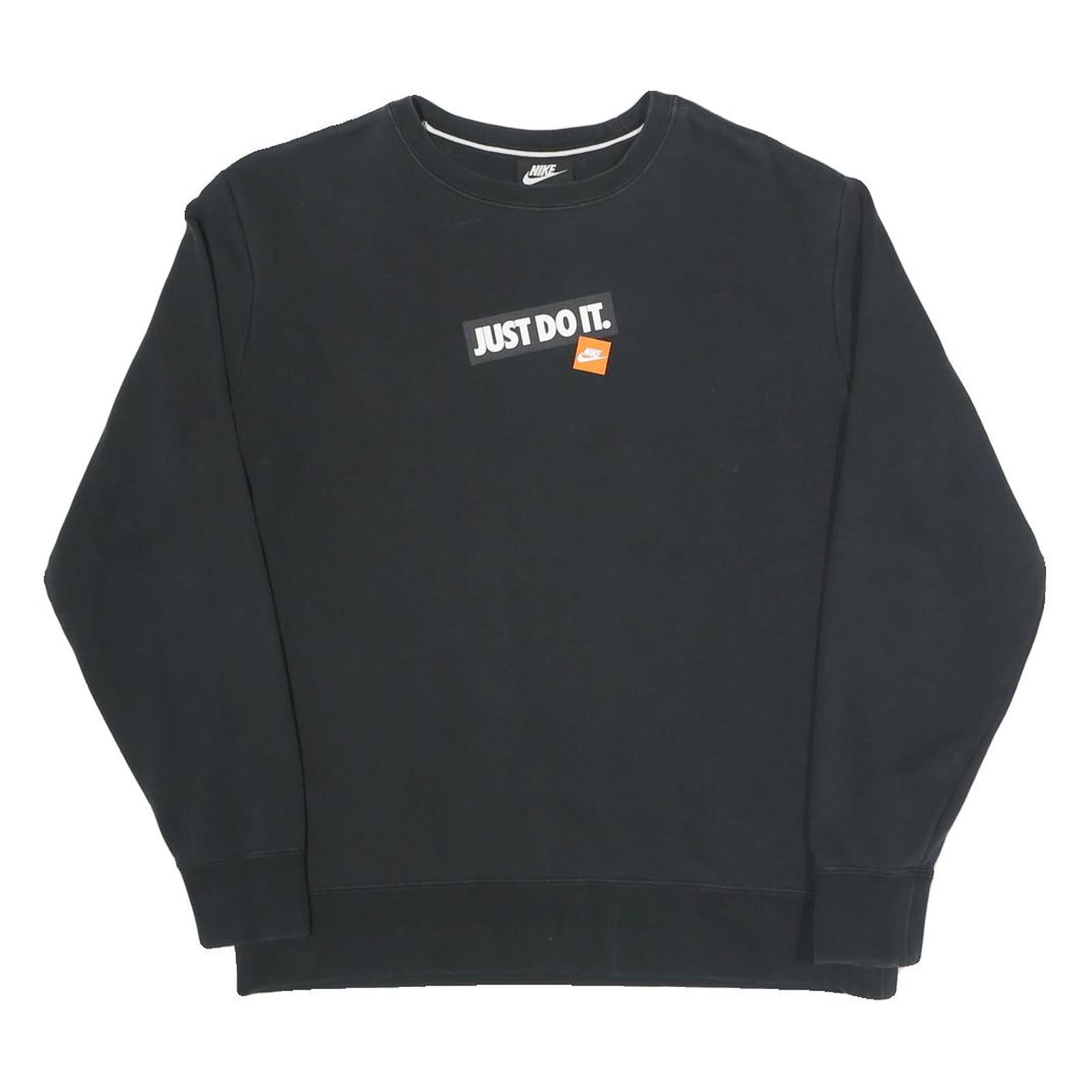 NIKE Mens Black Sweatshirt Just Do It S Cotton Blend Crew Neck Long Sleeve Refurbished - N/A refurbished available on Cerqular