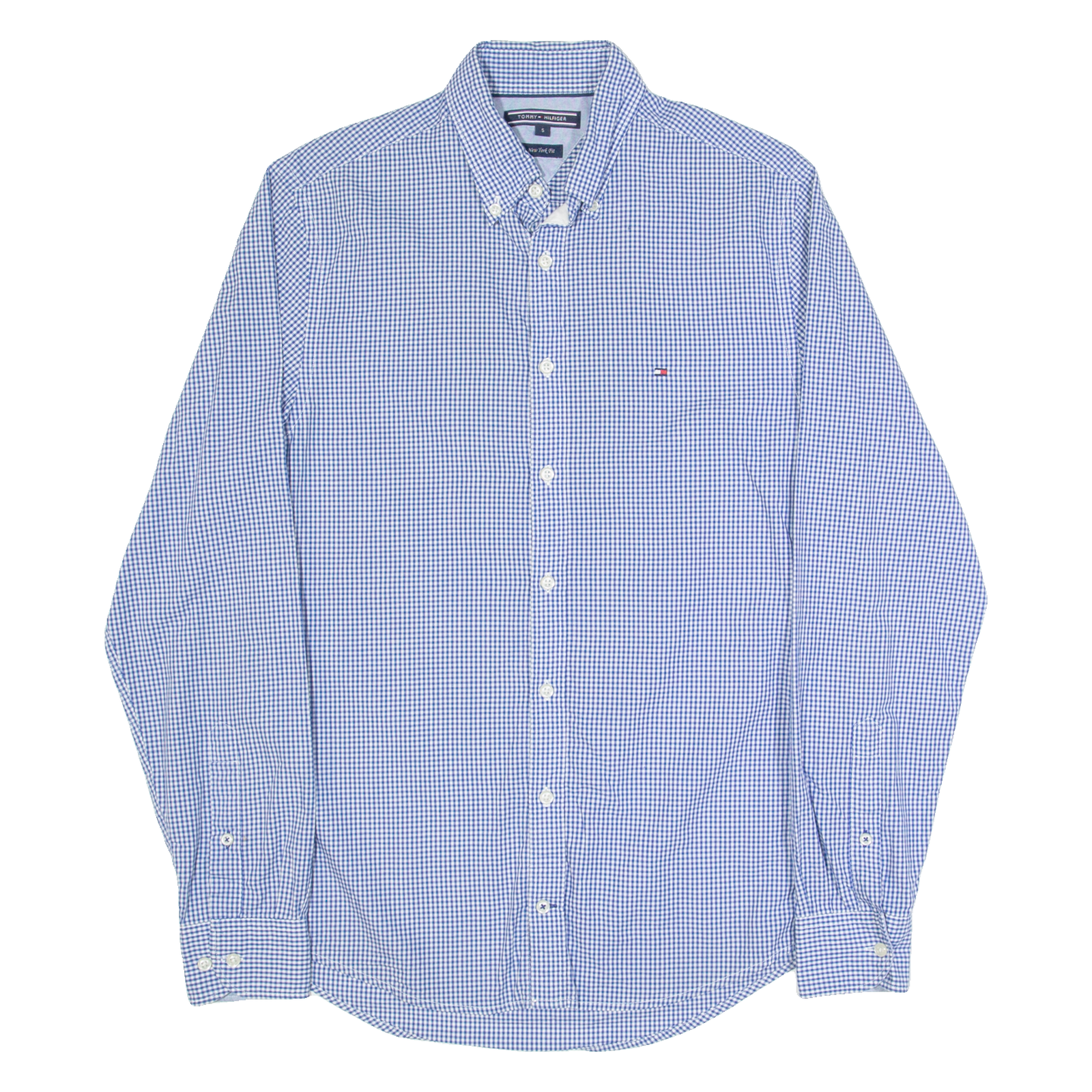 TOMMY HILFIGER New York Fit Mens Shirt Blue Gingham Long Sleeve S Refurbished - N/A refurbished available on Cerqular