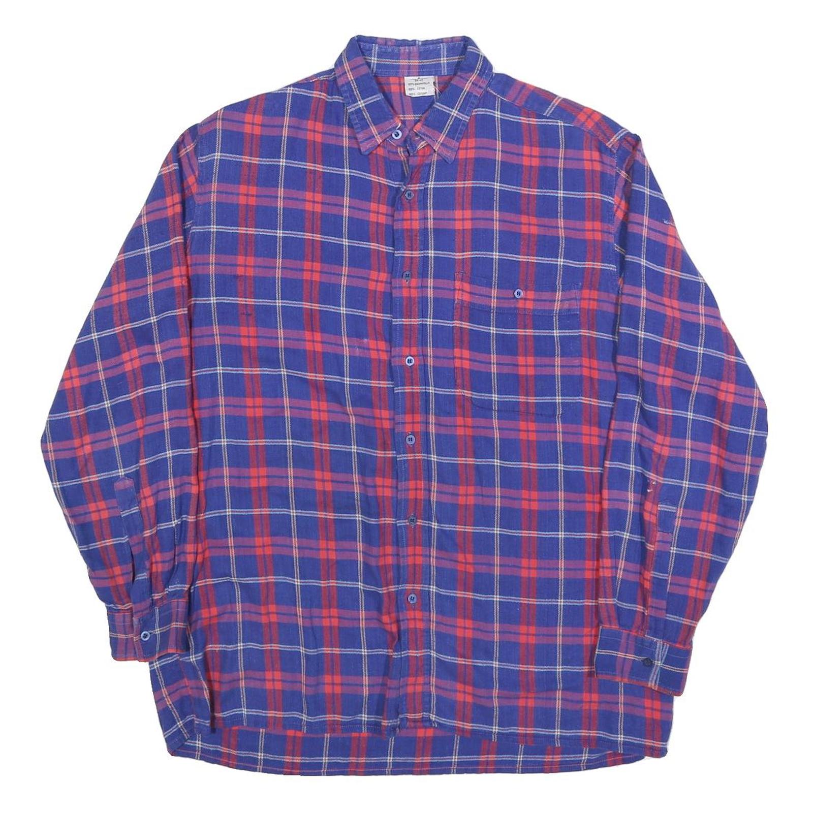 Mens Blue & Red Check Cotton Shirt M Long Sleeve Casual Classic Button Collar Refurbished - N/A refurbished available on Cerqular
