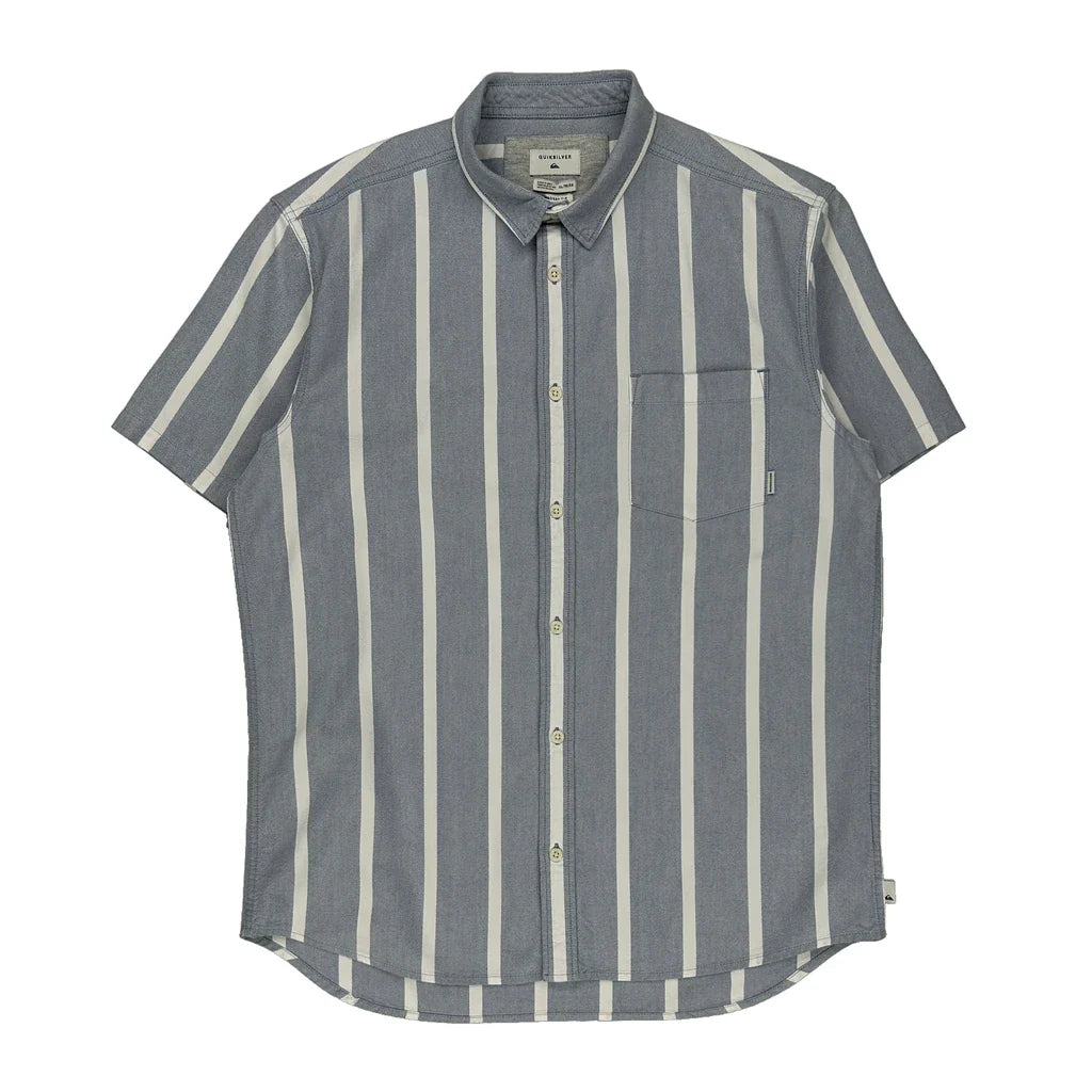 Quiksilver Striped Short Sleeve Shirt - XL Blue Cotton Refurbished - Thrifted (note: this is a term often used to describe second- refurbished available on Cerqular
