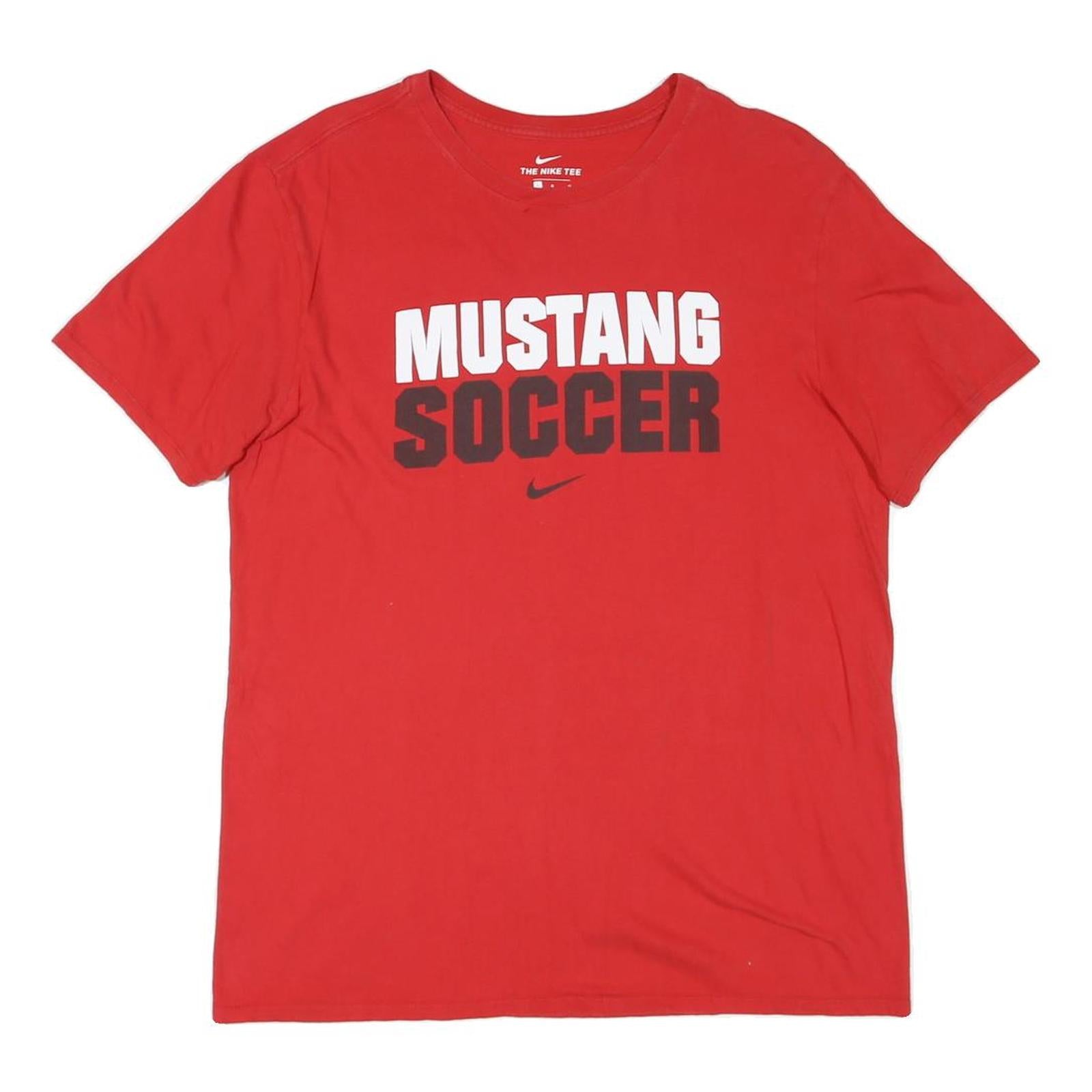 NIKE Mens Red Mustang Soccer Graphic T-Shirt L Short Sleeve Crew Neck Refurbished - N/A refurbished available on Cerqular