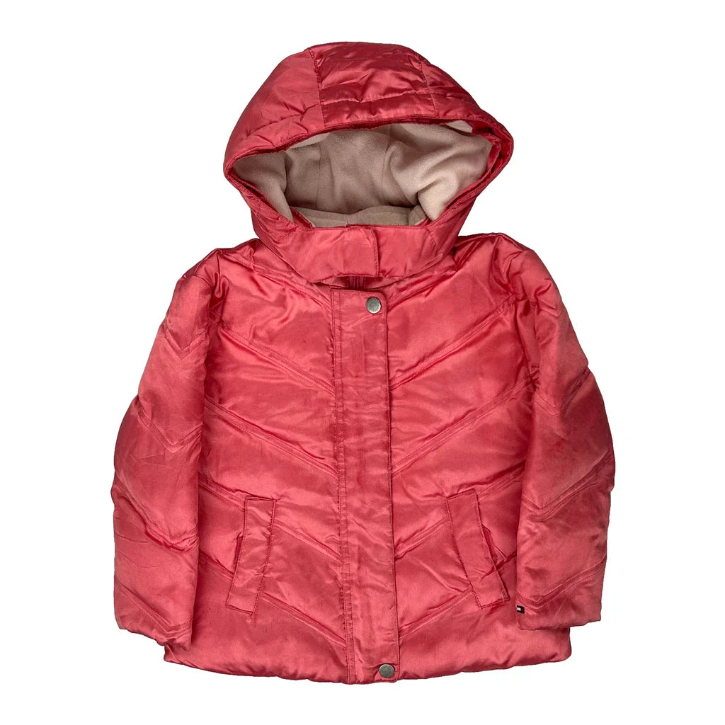 Age 4 Tommy Hilfiger Puffer - XS Red Polyester Refurbished - Thrifted (note: this is a term often used to describe second- refurbished available on Cerqular