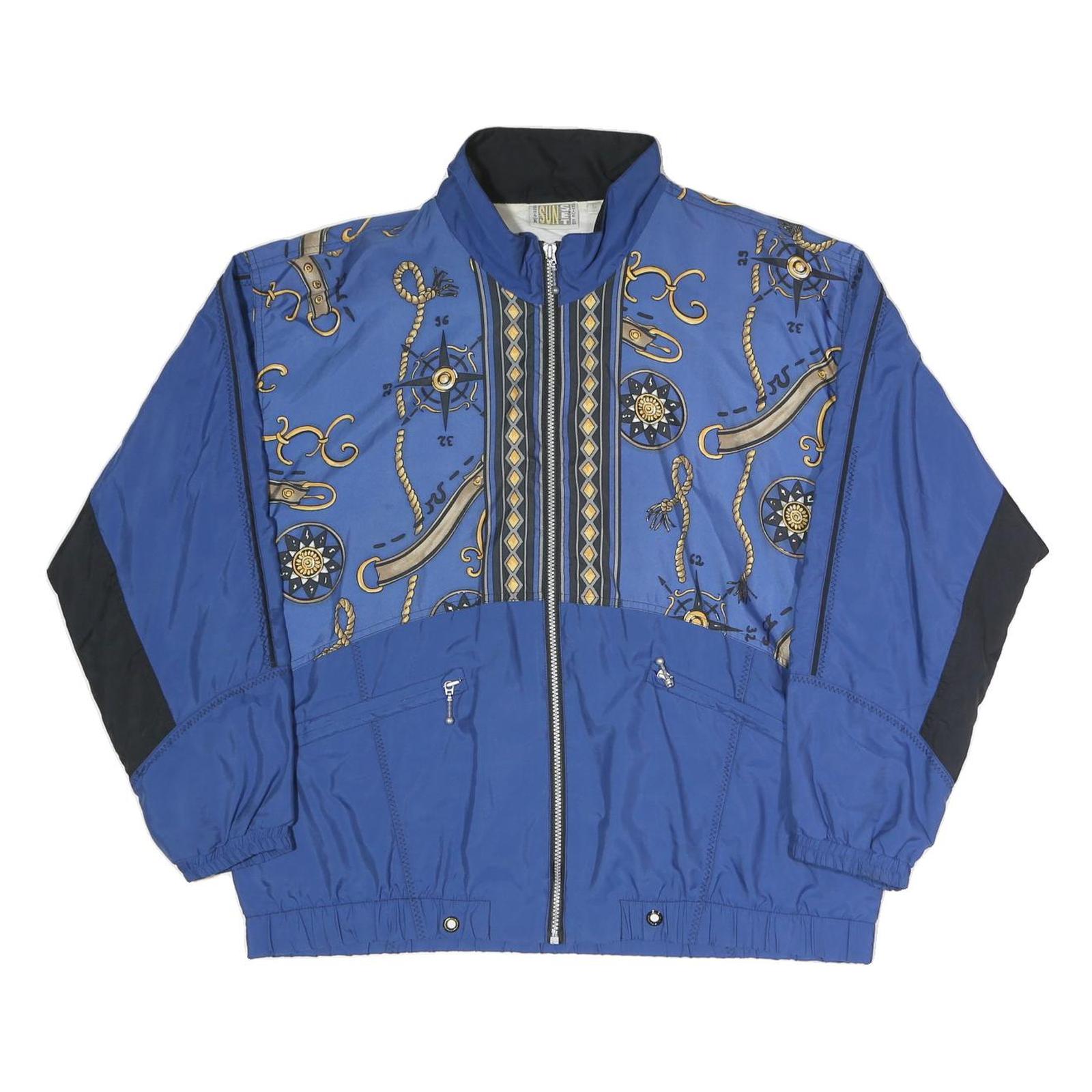 SUN SET Mens Blue & Black Nautical Print Track Jacket L Polyester Refurbished - N/A refurbished available on Cerqular