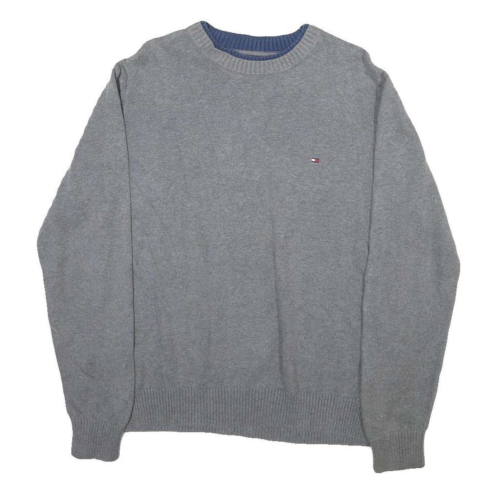 TOMMY HILFIGER Mens Grey Plain Cotton Blend Jumper Crew Neck Basic Knit M Refurbished - N/A refurbished available on Cerqular
