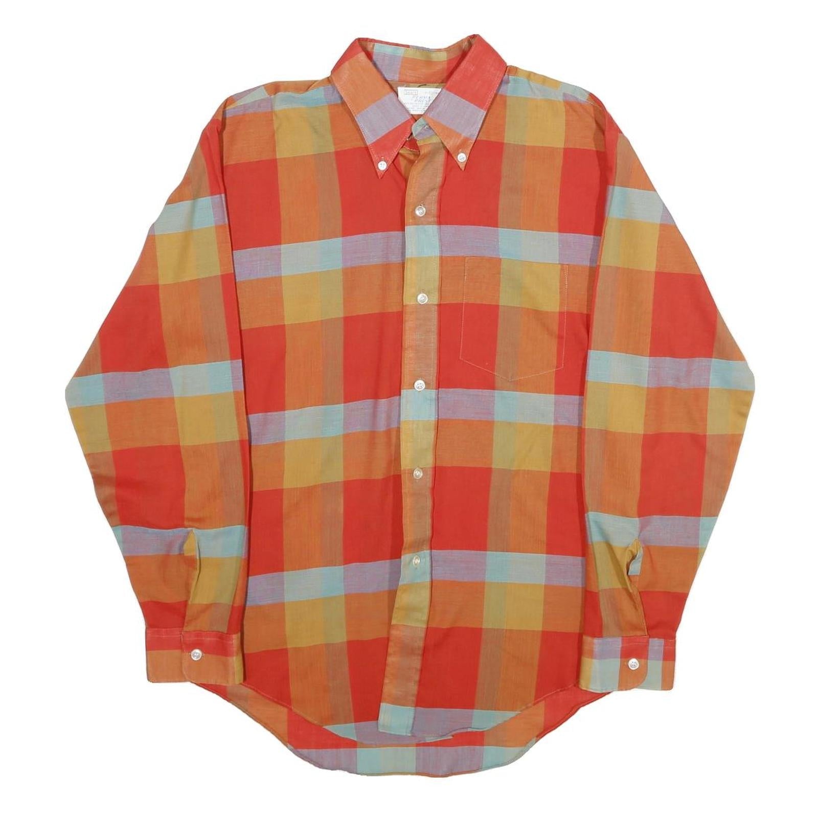 SEARS Mens Orange Yellow & Blue Check Shirt M Button-Down Collar Long Sleeve Refurbished - N/A refurbished available on Cerqular