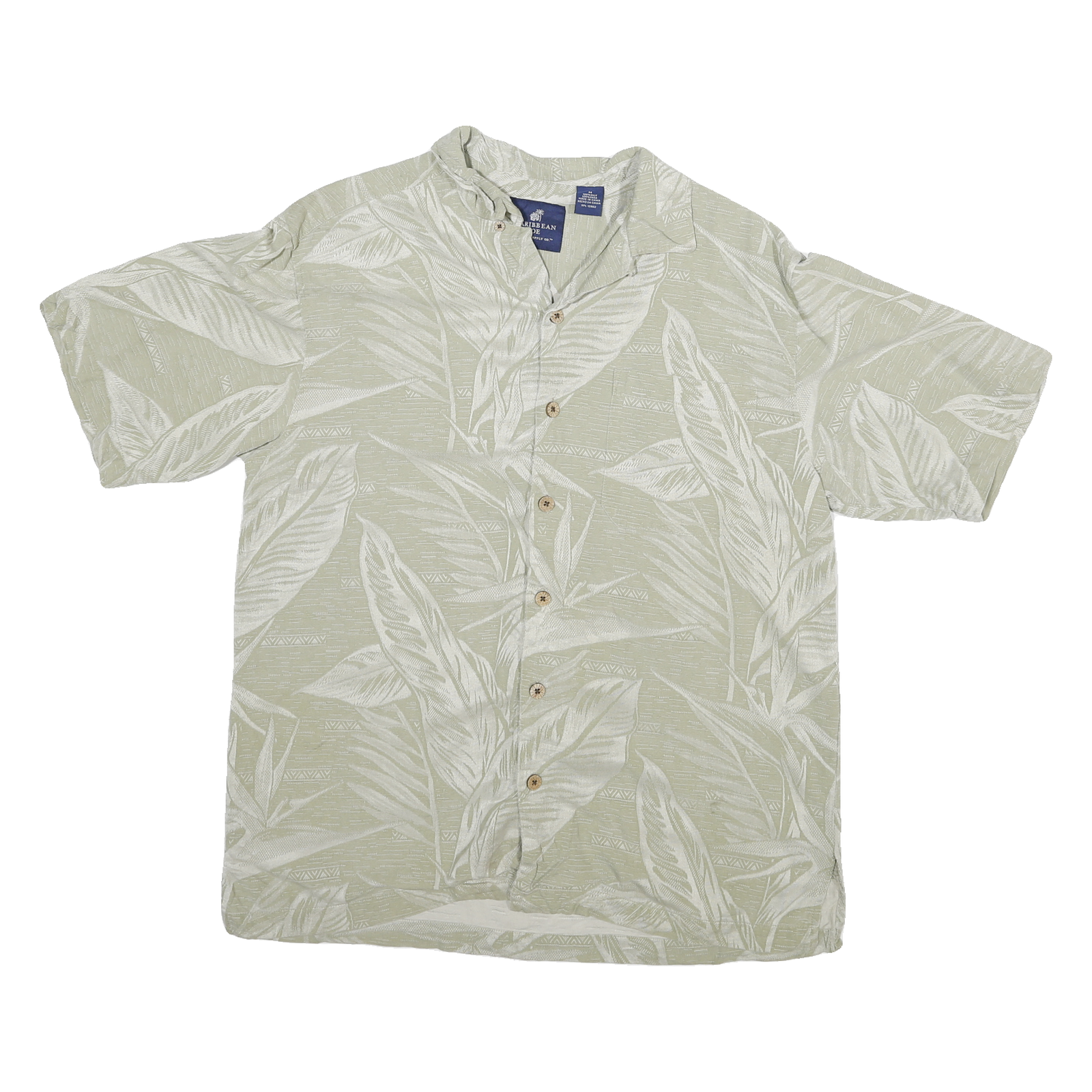CARIBBEAN JOE Mens Beige Silk Tropical Print Shirt M Lightweight Summer Casual Refurbished - N/A refurbished available on Cerqular