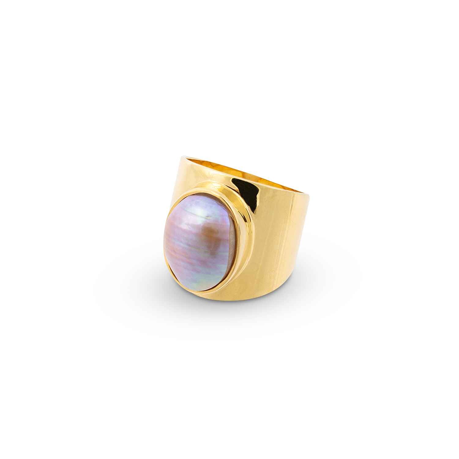Venus Grey Pearl Gold Statement Ring | RING SIZE: SMALL 6 (US) - L (UK) - 52 (EU) Refurbished - Amadeus (This could refer to multiple things, such as the 1 refurbished available on Cerqular