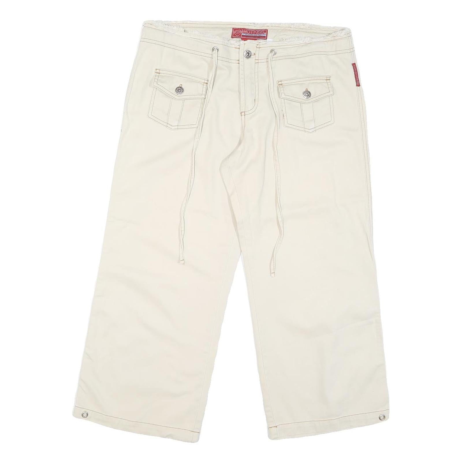 HOTKISS Womens Shorts Cream Casual Cargo L W36 Button Cotton Blend Wide Leg Refurbished - N/A refurbished available on Cerqular