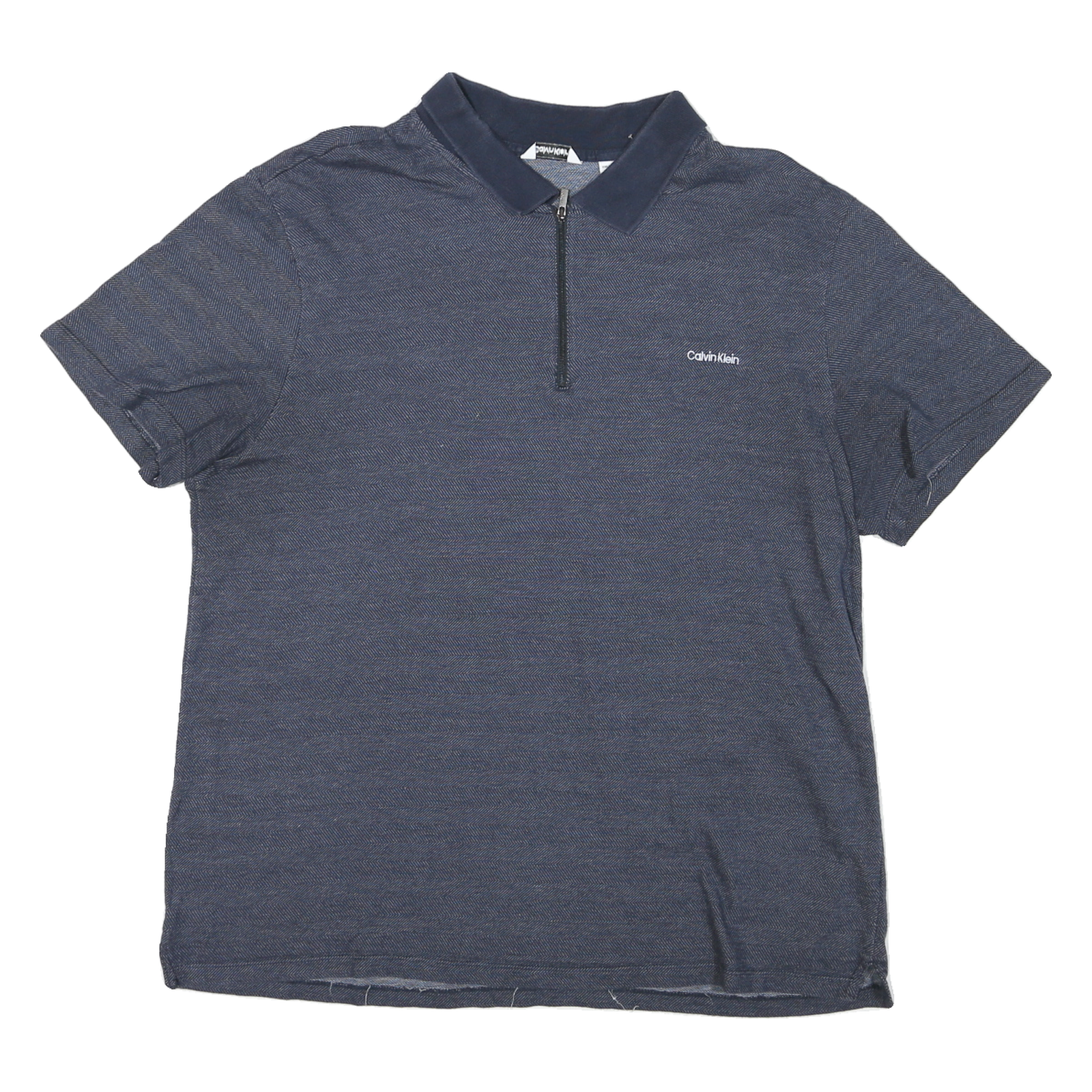 CALVIN KLEIN Mens Blue Zip Front Short Sleeve Striped 2XL Polo Shirt Refurbished - N/A refurbished available on Cerqular