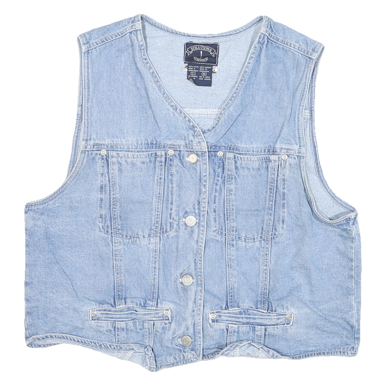 SOLUTIONS Womens Blue Denim Vest Jacket L Cotton Blend Button Closure Sleeveless Refurbished - N/A refurbished available on Cerqular
