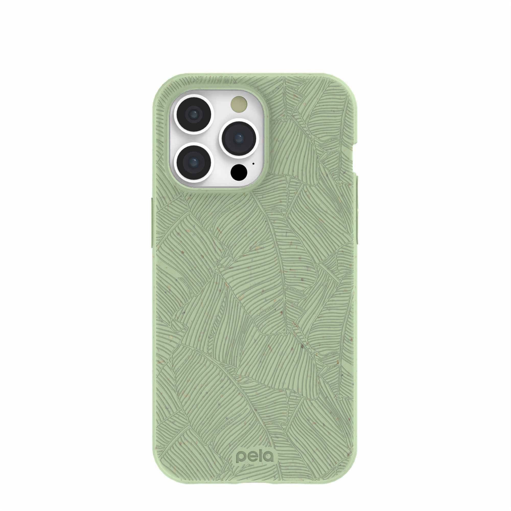 Sage Green Lushy Leaves iPhone 15 Pro Max Case Refurbished - Pela Case refurbished available on Cerqular